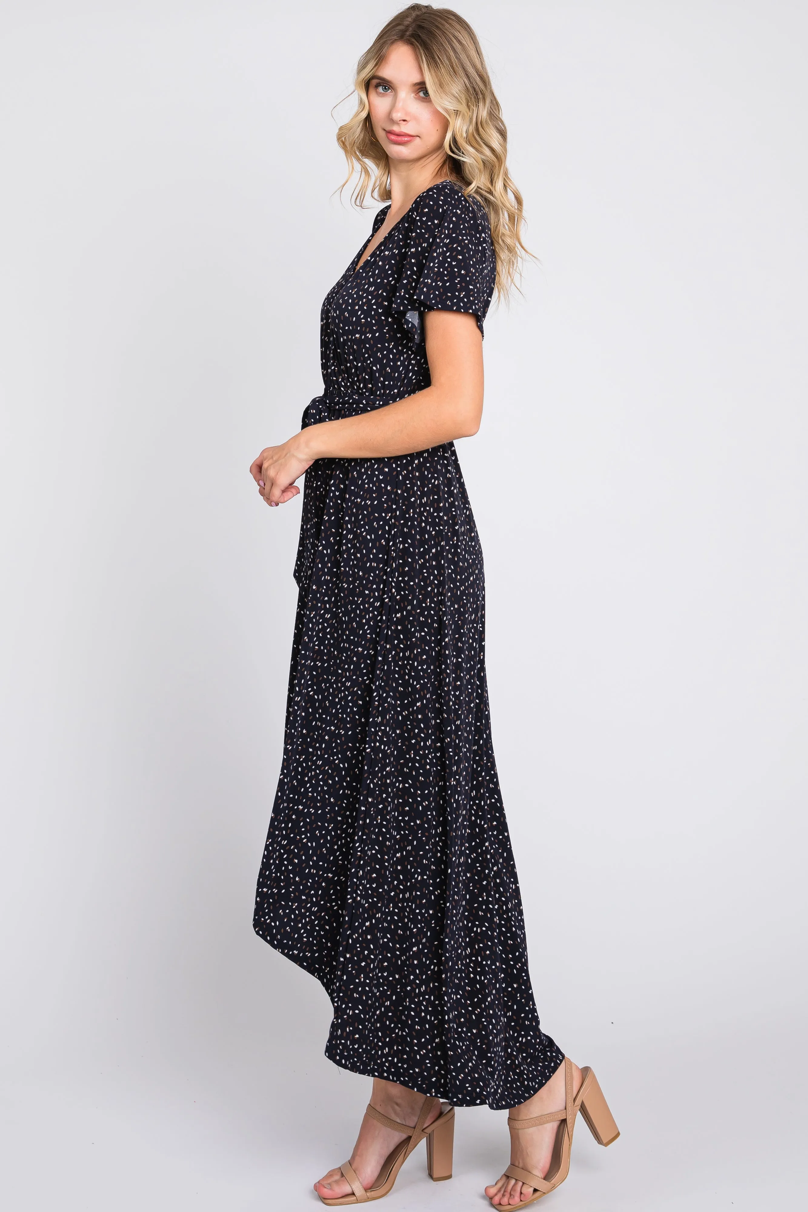 Navy Printed High-Low Hem Wrap Dress sold by Pinkblush product image thumbnail 2