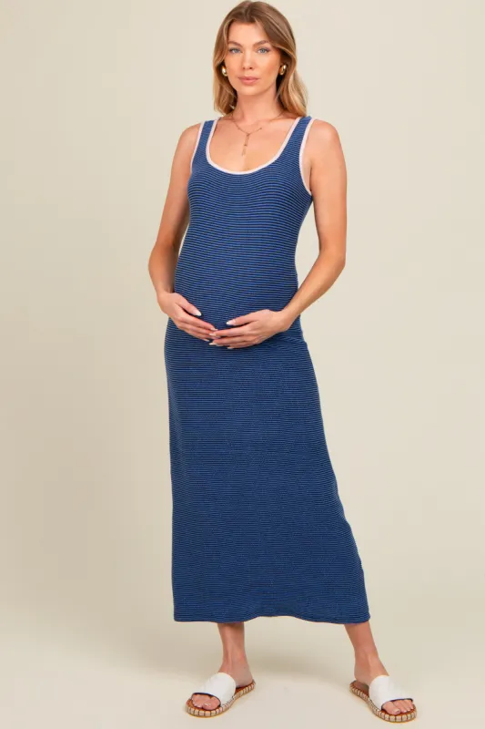 Navy Ribbed Maternity Maxi Tank Dress sold by Pinkblush