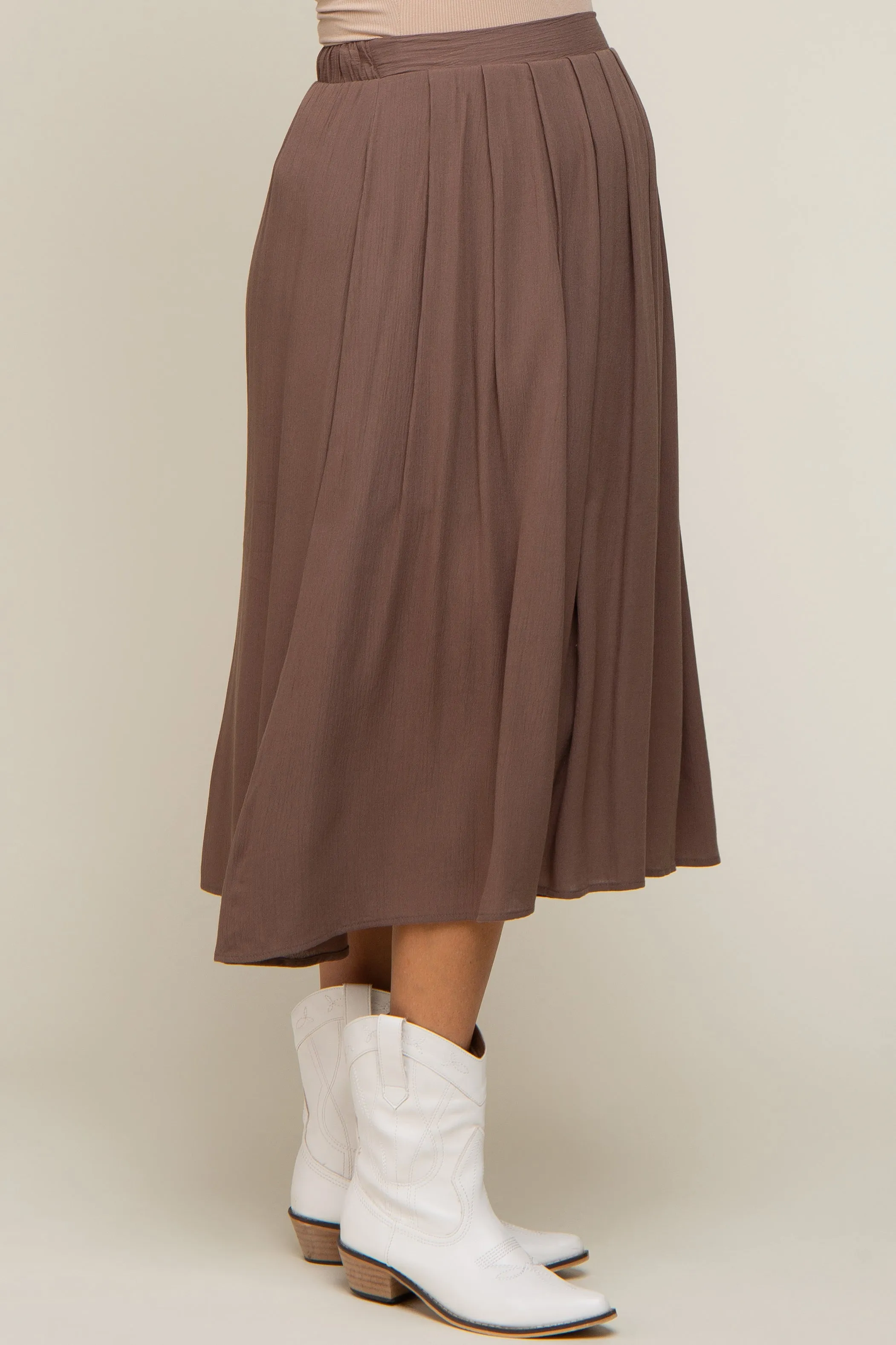 Brown Pleated Maternity Midi Skirt sold by Pinkblush product image thumbnail 3