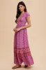 Magenta Floral Border Print Ruffle Maxi Dress sold by Pinkblush