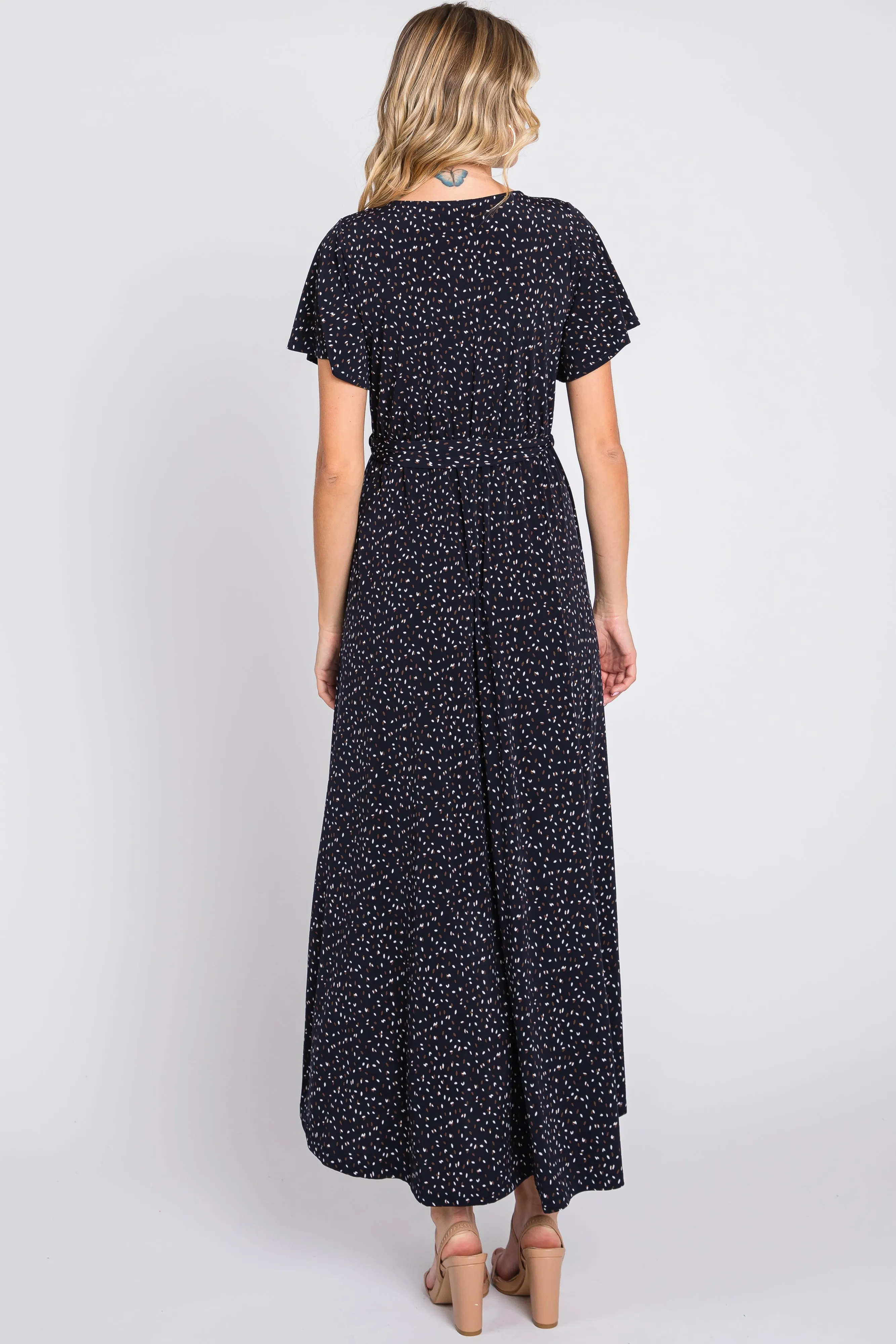 Navy Printed High-Low Hem Wrap Dress sold by Pinkblush product image thumbnail 3