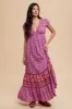 Magenta Floral Border Print Ruffle Maxi Dress sold by Pinkblush