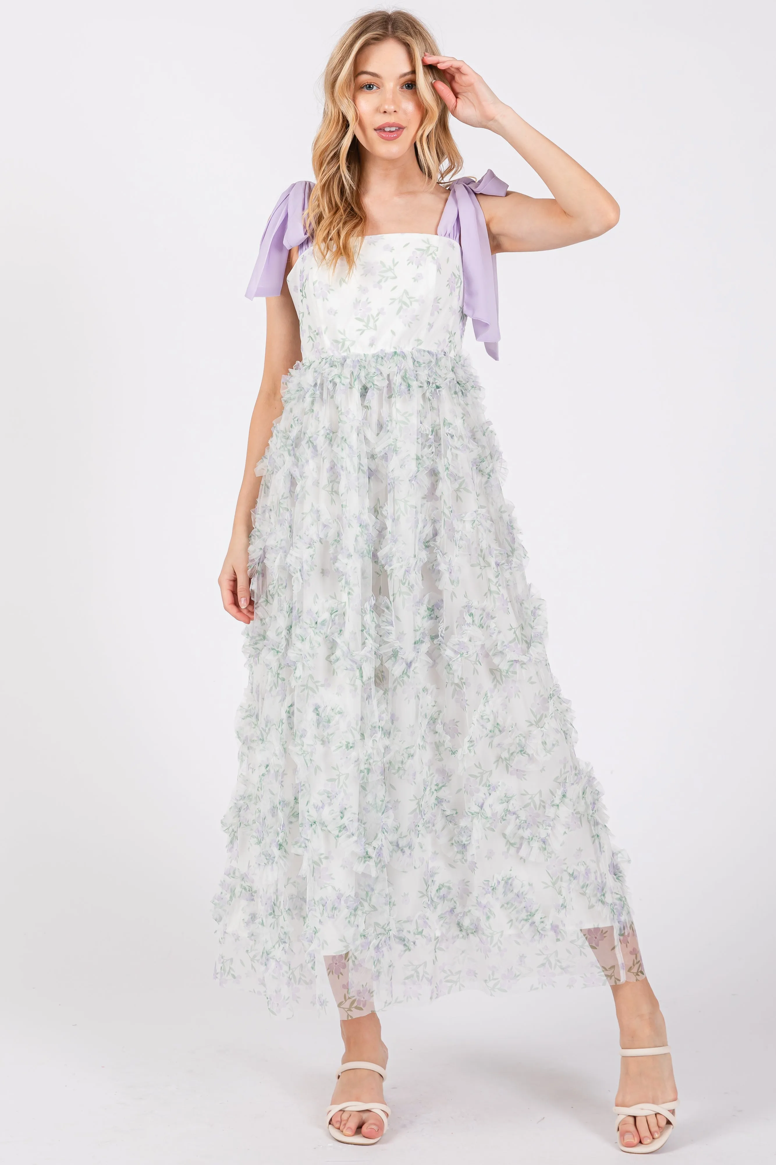 Lavender Floral Ruffle Tiered Maternity Maxi Dress sold by Pinkblush product image thumbnail 3