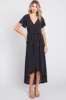 Navy Printed High-Low Hem Wrap Dress sold by Pinkblush