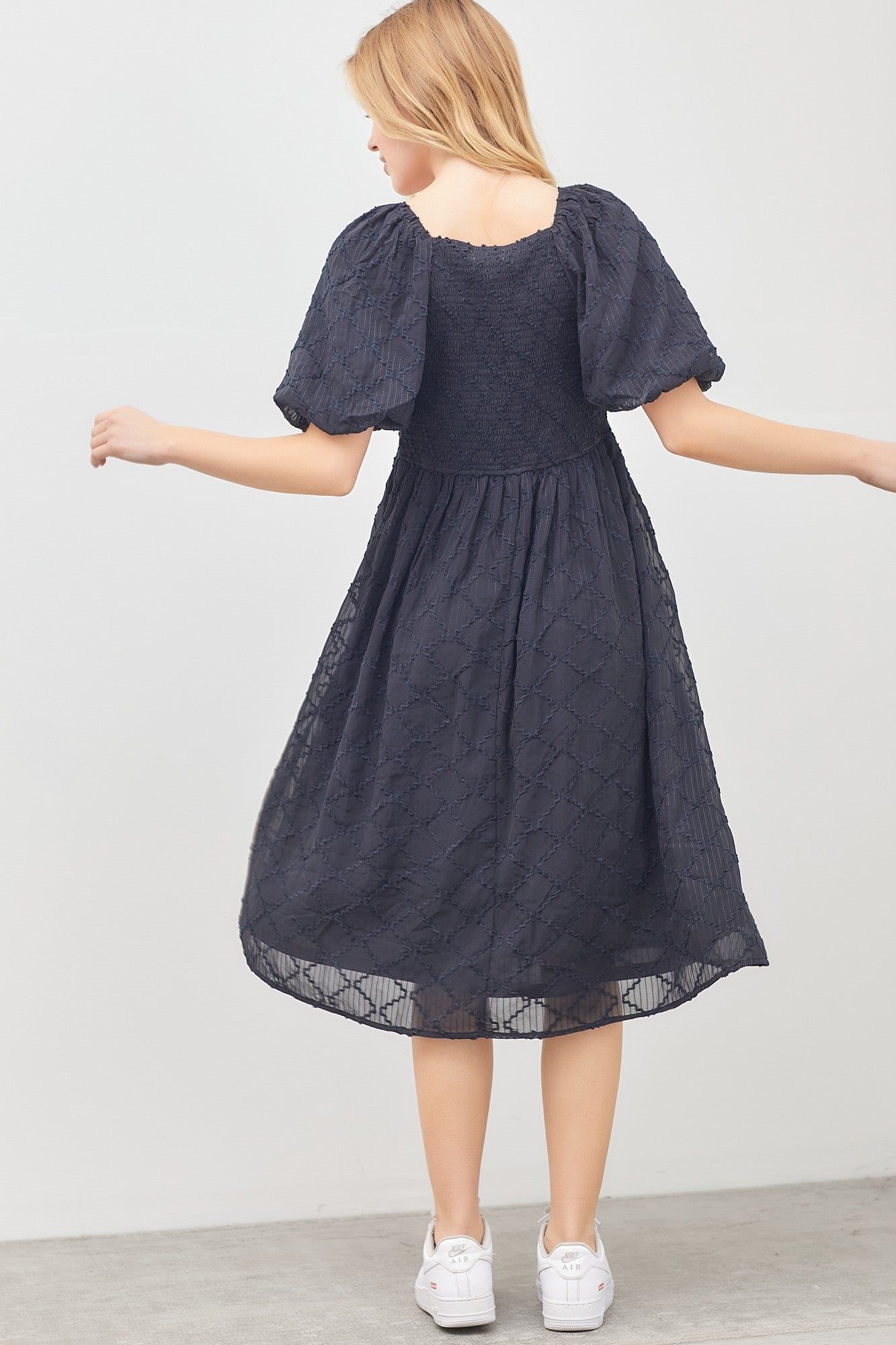 Black Striped Textured Chiffon Midi Dress sold by Pinkblush product image thumbnail 3