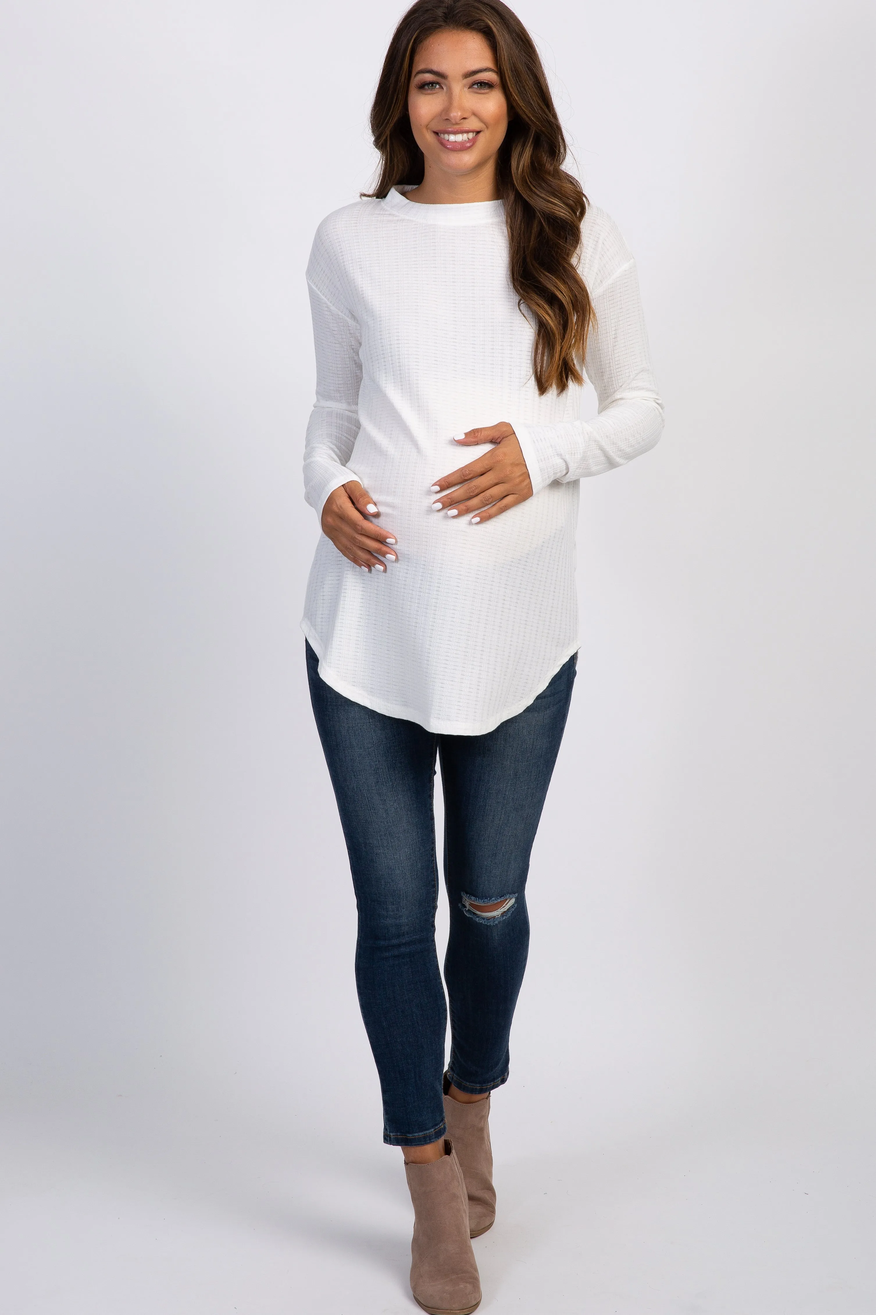 Ivory Long Sleeve Ribbed Maternity Top sold by Pinkblush product image thumbnail 5