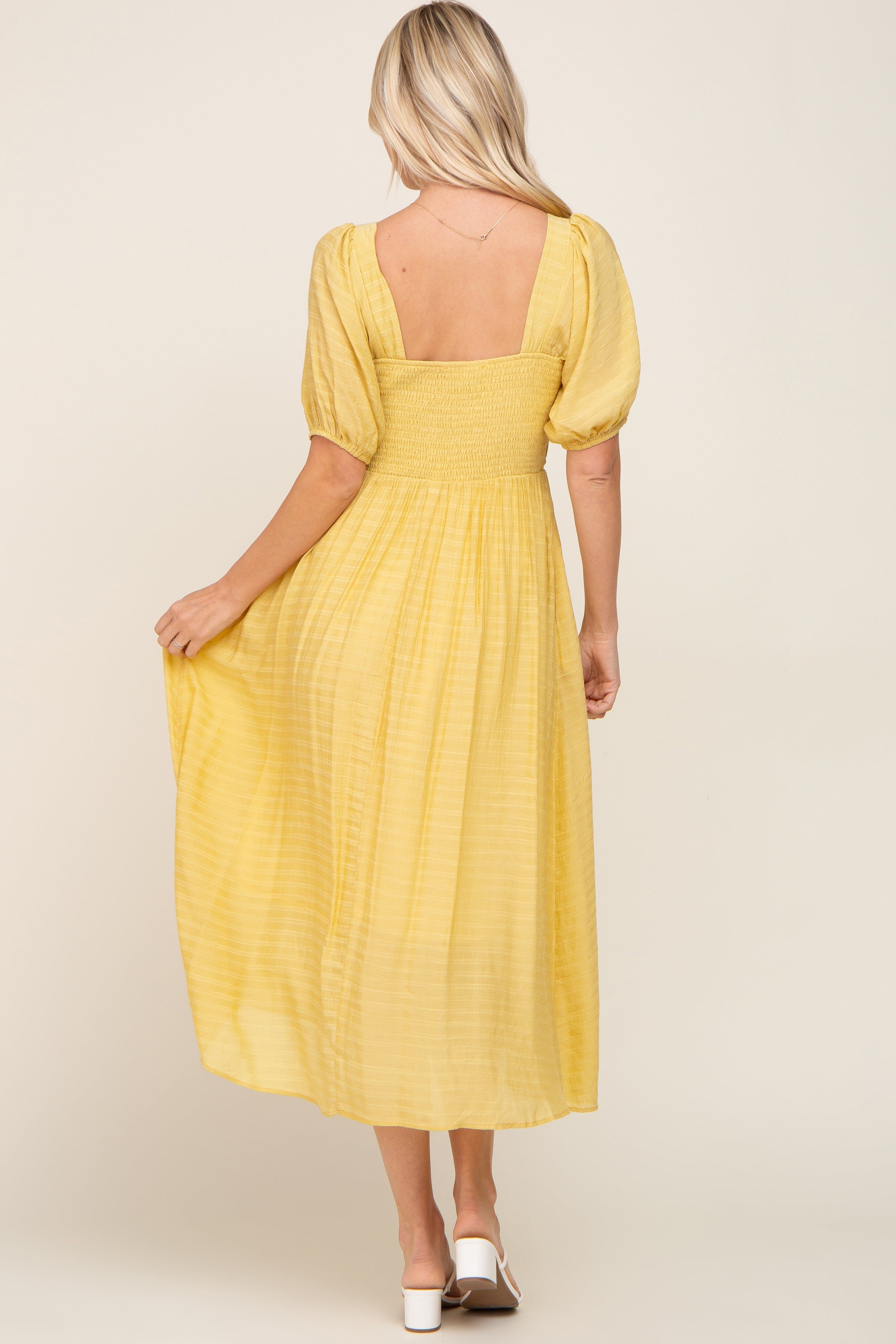 Yellow Striped Puff Sleeve Midi Dress sold by Pinkblush product image thumbnail 3