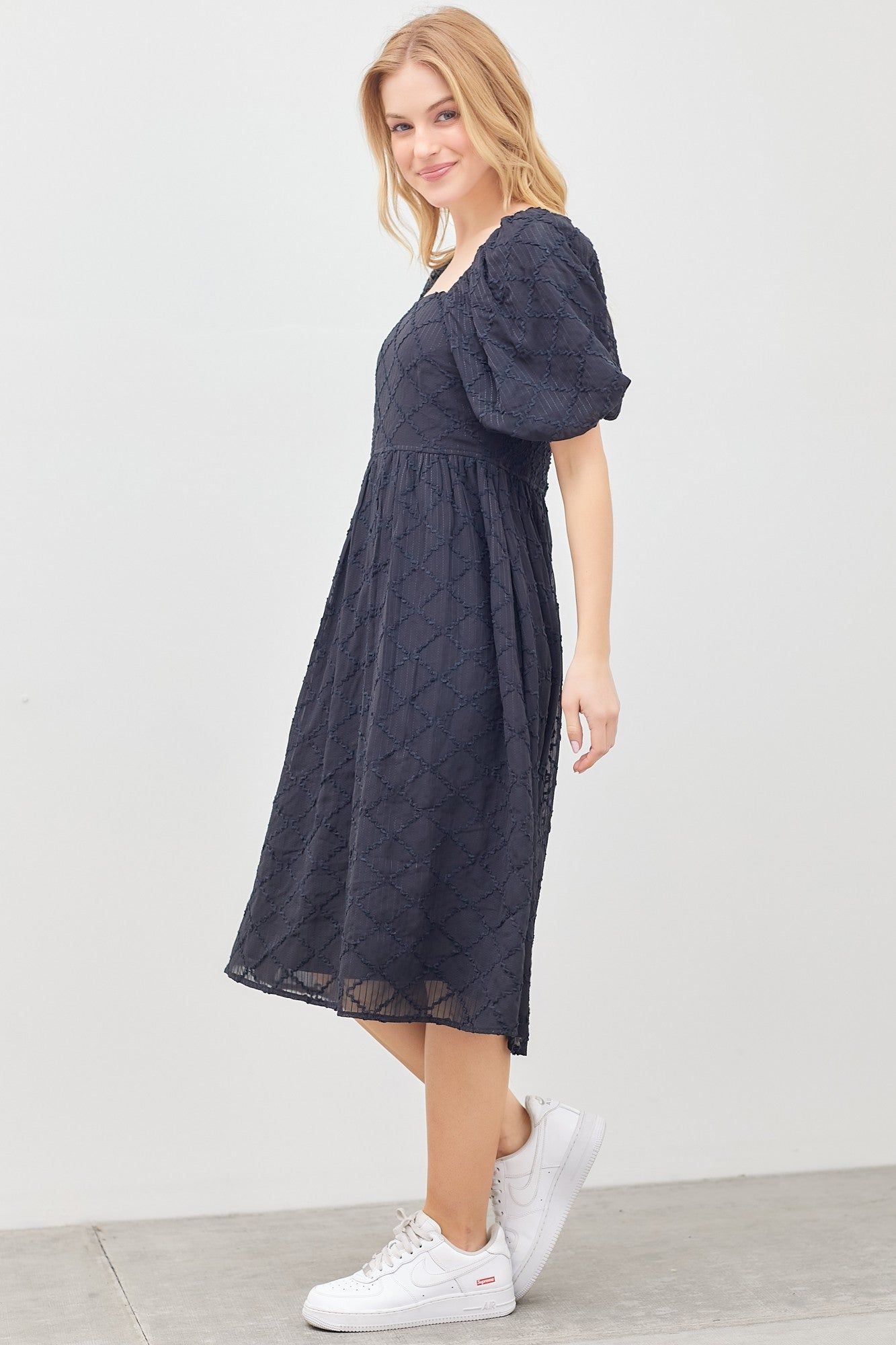Black Striped Textured Chiffon Midi Dress sold by Pinkblush product image thumbnail 2