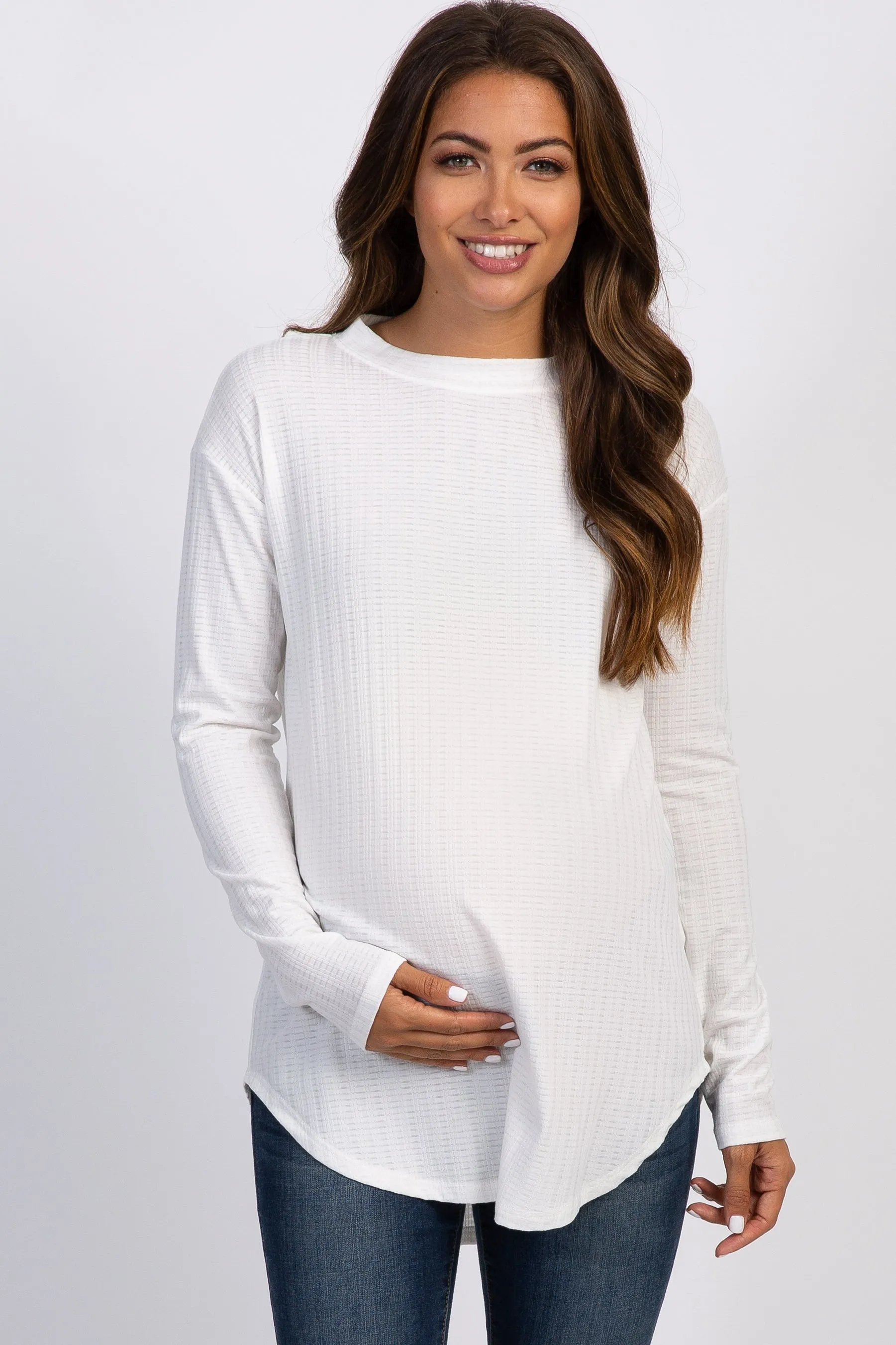 Ivory Long Sleeve Ribbed Maternity Top sold by Pinkblush