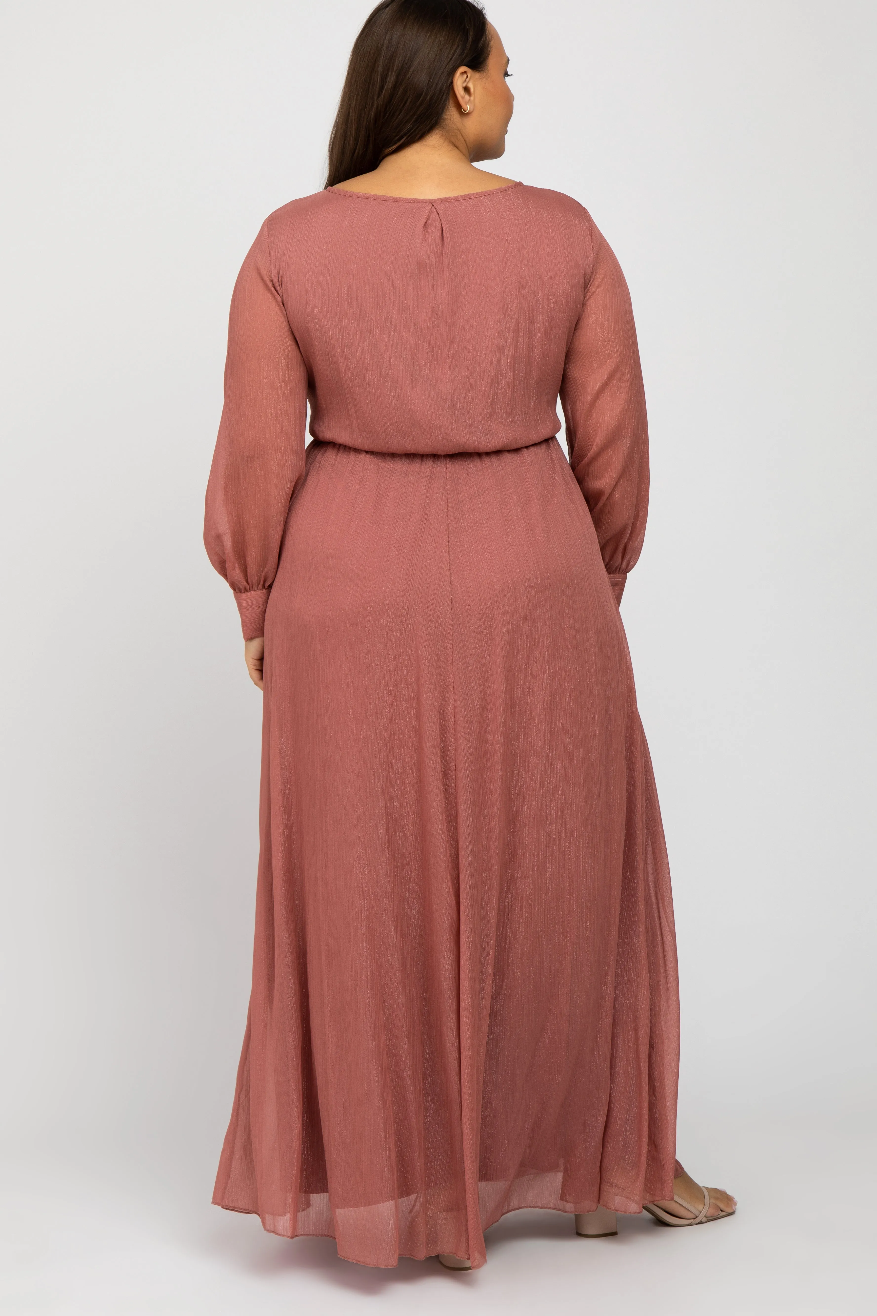 Pink Metallic Chiffon Plus Maxi Dress sold by Pinkblush product image thumbnail 3