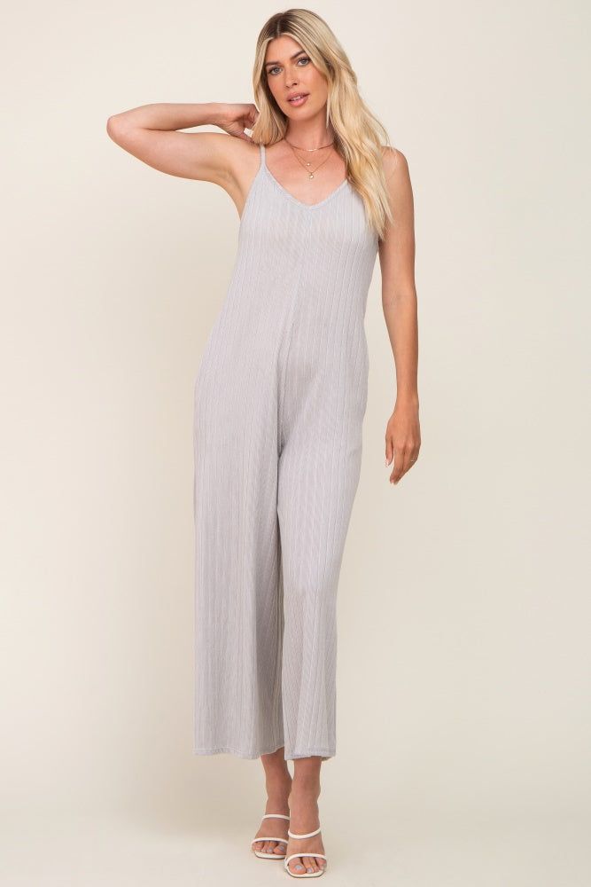 Grey Rib Knit Wide Leg Jumpsuit sold by Pinkblush product image thumbnail 5