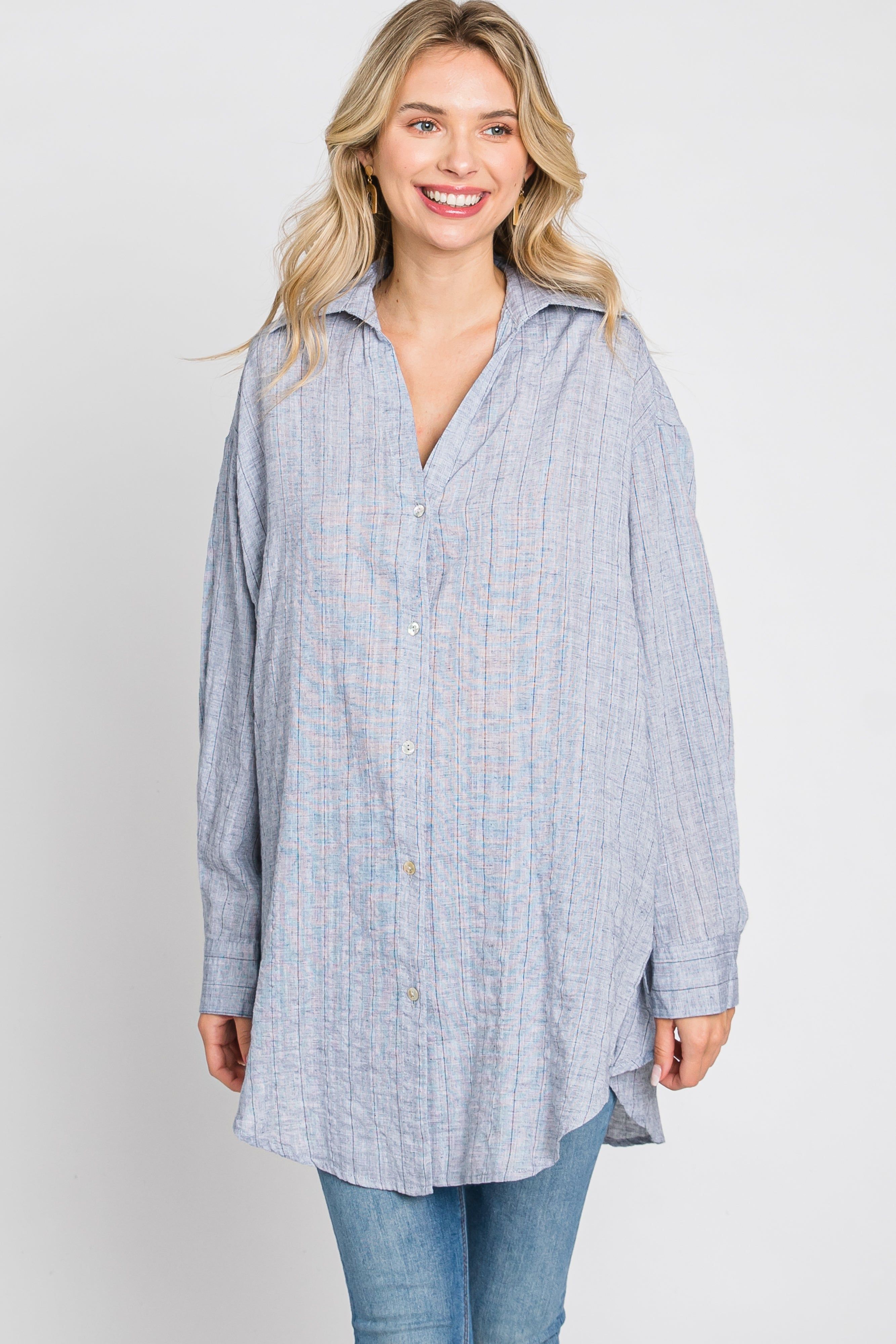 Grey Striped Button Up Top sold by Pinkblush product image thumbnail 3