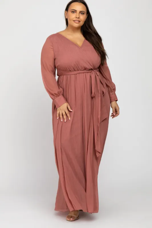 Pink Metallic Chiffon Plus Maxi Dress sold by Pinkblush