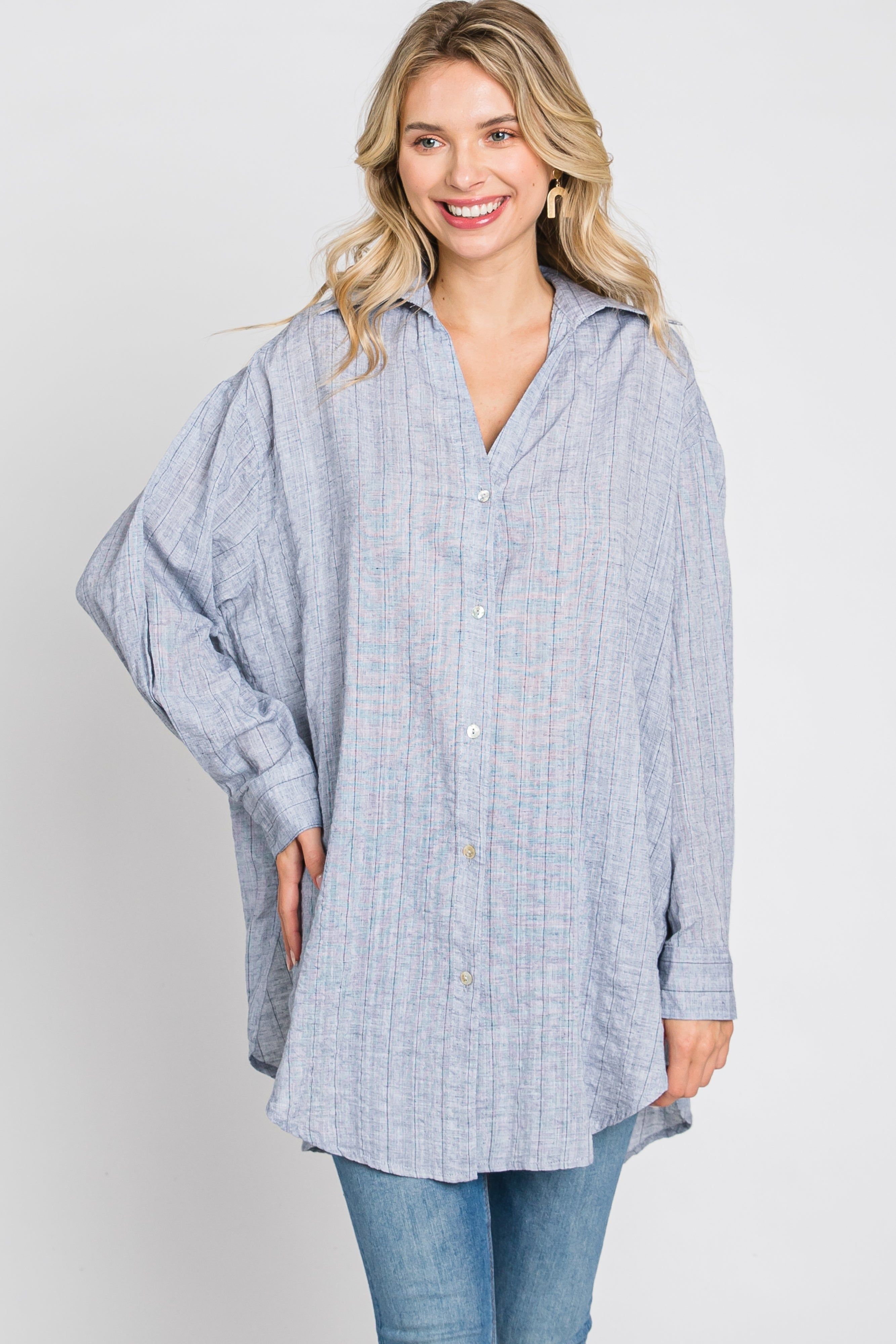 Grey Striped Button Up Top sold by Pinkblush product image thumbnail 4