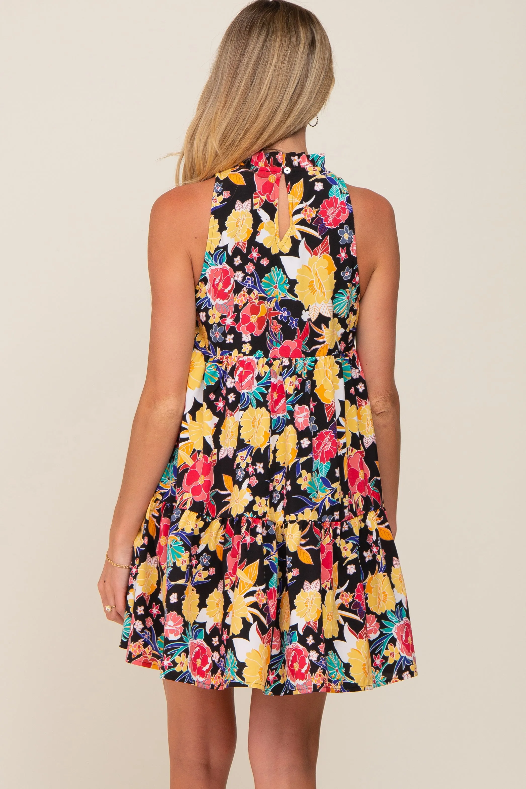 Black Floral Mock Neck Tiered Maternity Dress sold by Pinkblush product image thumbnail 3