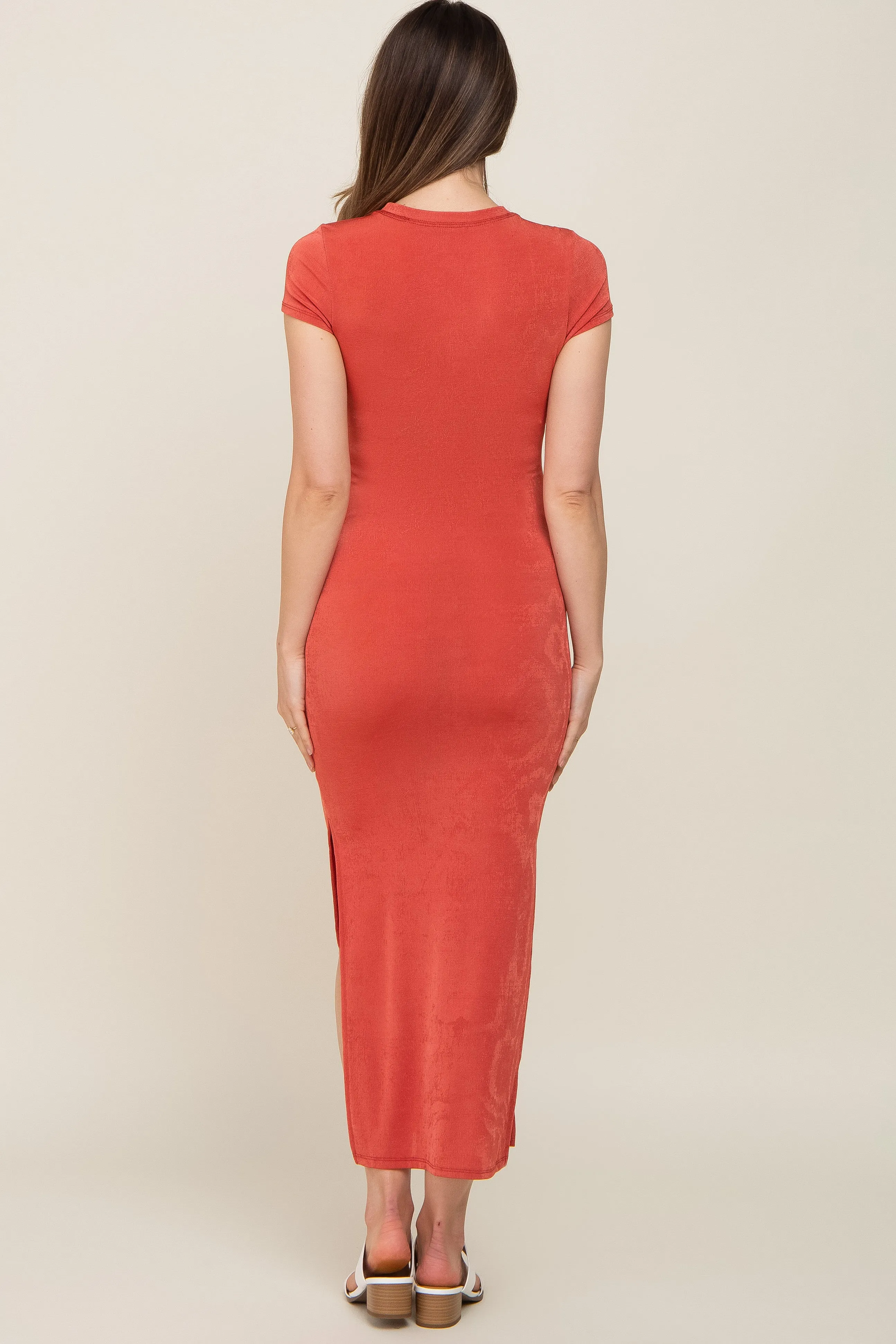 Rust Short Sleeve Side Slit Maternity Maxi Dress sold by Pinkblush product image thumbnail 3