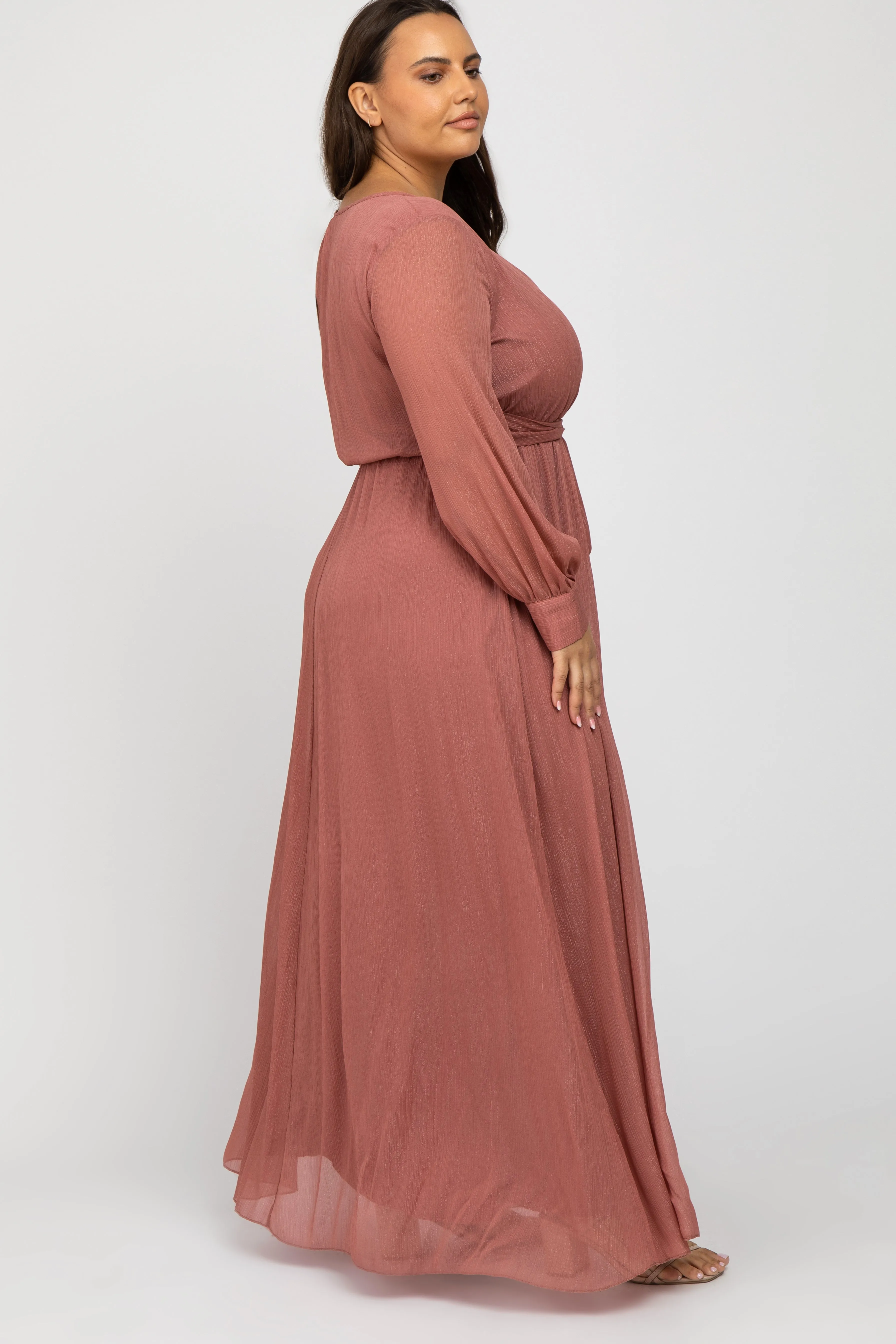 Pink Metallic Chiffon Plus Maxi Dress sold by Pinkblush product image thumbnail 2