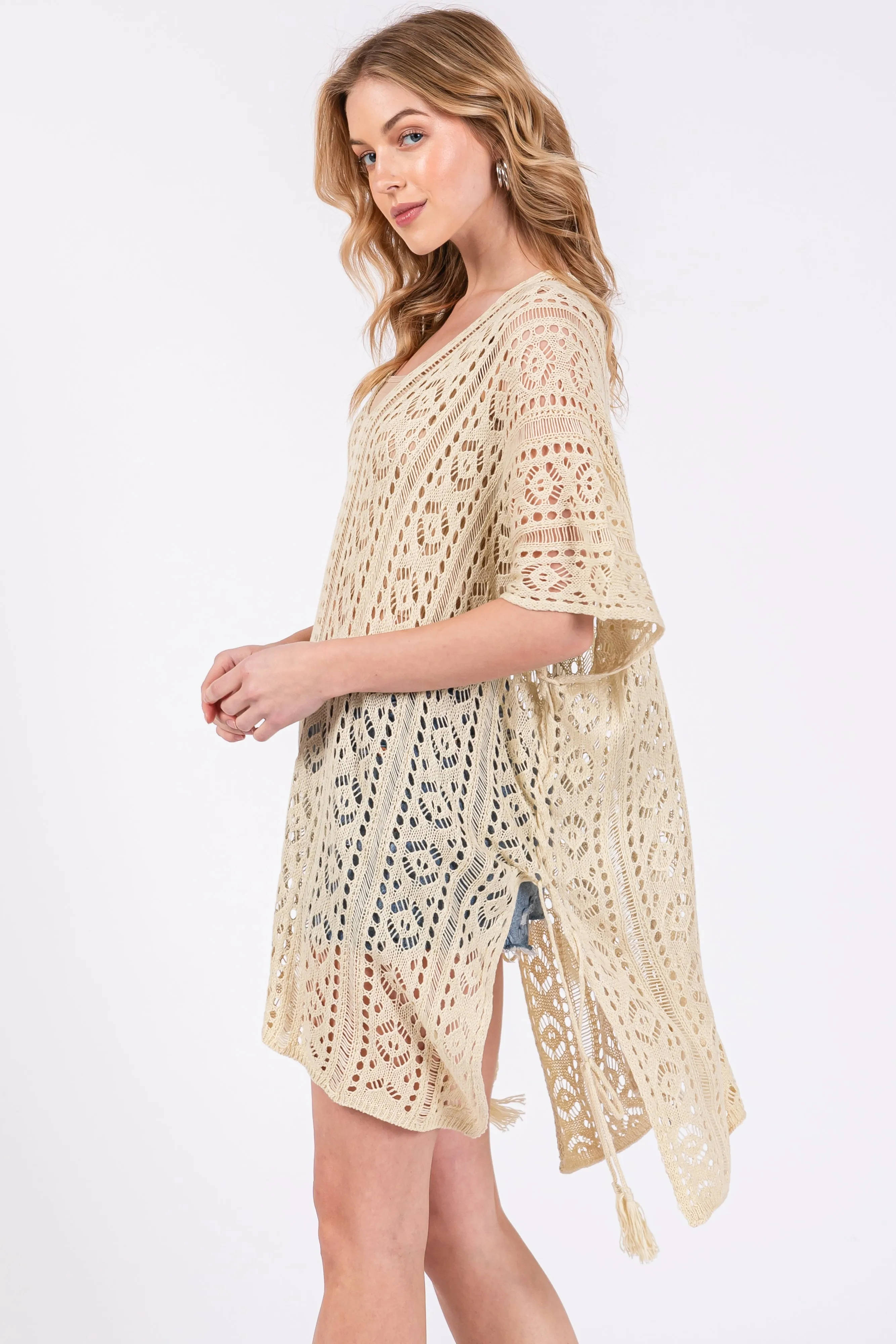 Cream Crochet Knit Swim Cover Up sold by Pinkblush product image thumbnail 2