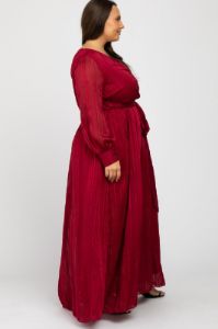 Burgundy Metallic Striped Chiffon Plus Maxi Dress sold by Pinkblush