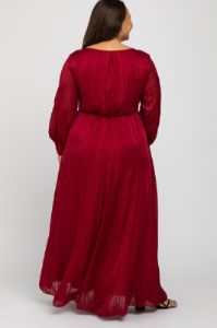 Burgundy Metallic Striped Chiffon Plus Maxi Dress sold by Pinkblush