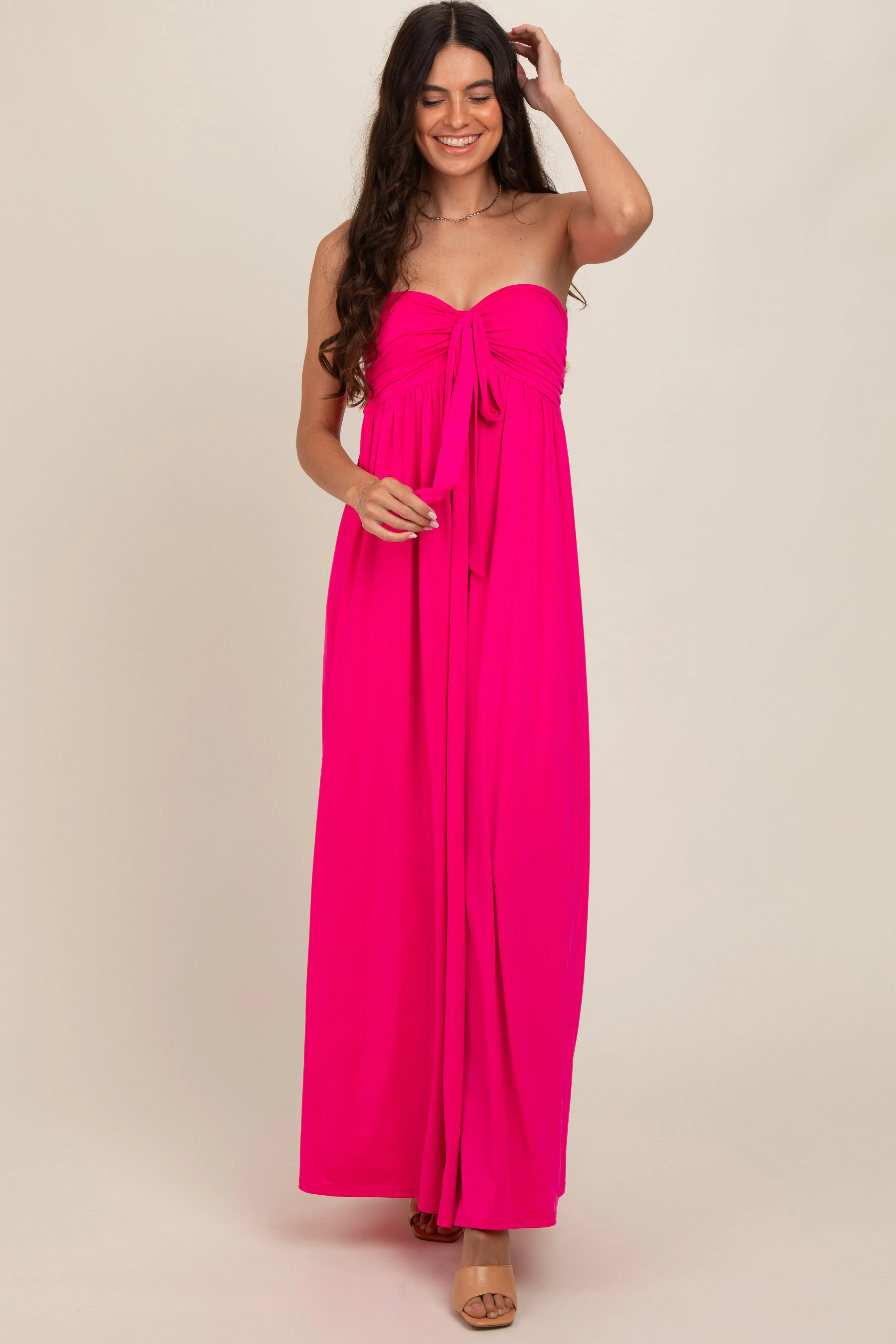 Fuchsia Front Knot Halter Maternity Maxi Dress sold by Pinkblush product image thumbnail 4