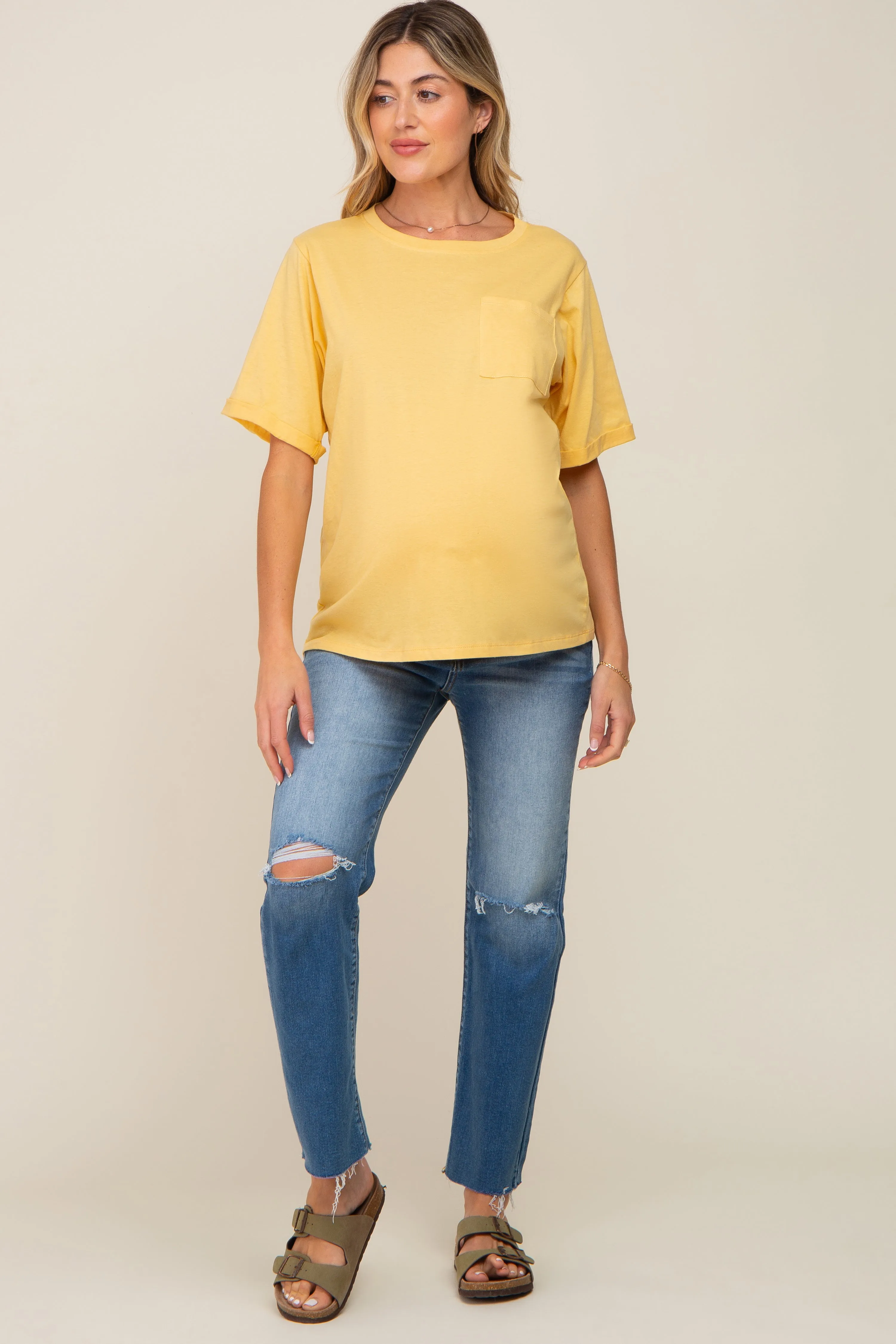 Yellow Oversized Pocket Front Short Sleeve Maternity Top sold by Pinkblush product image thumbnail 4