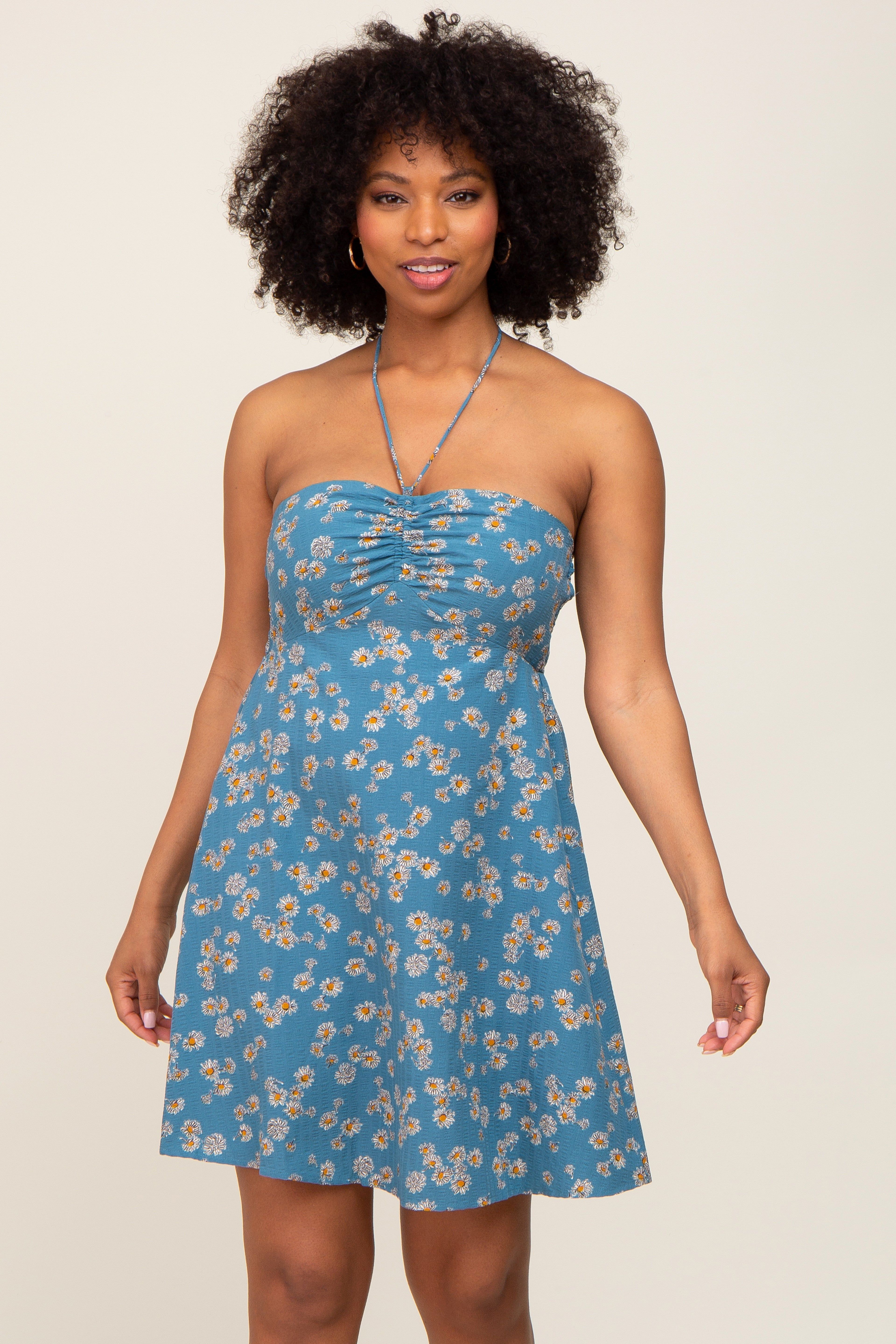 Blue Floral Halter Front Cinch Maternity Dress sold by Pinkblush product image thumbnail 5