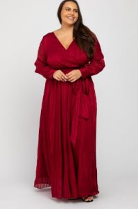 Burgundy Metallic Striped Chiffon Plus Maxi Dress sold by Pinkblush