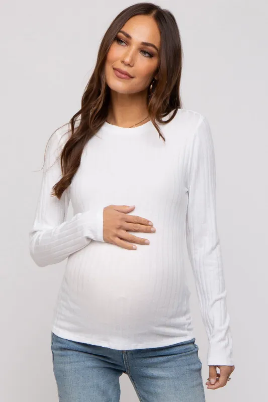 Ivory Ribbed Long Sleeve Maternity Top sold by Pinkblush