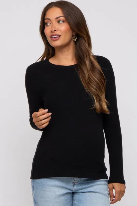 Black Soft Brushed Maternity Long Sleeve Top sold by Pinkblush