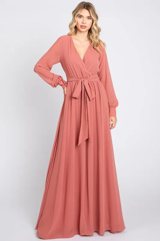Mauve Chiffon Wrap Gown sold by Pinkblush