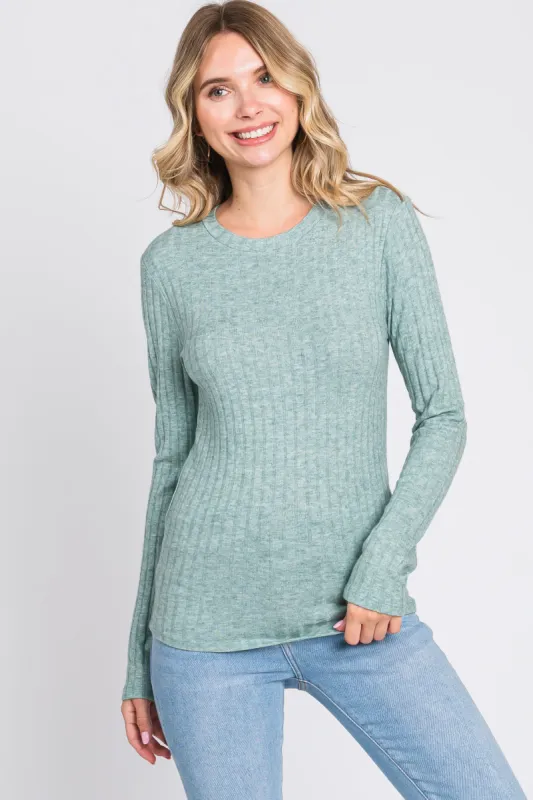 Green Ribbed Long Sleeve Top sold by Pinkblush