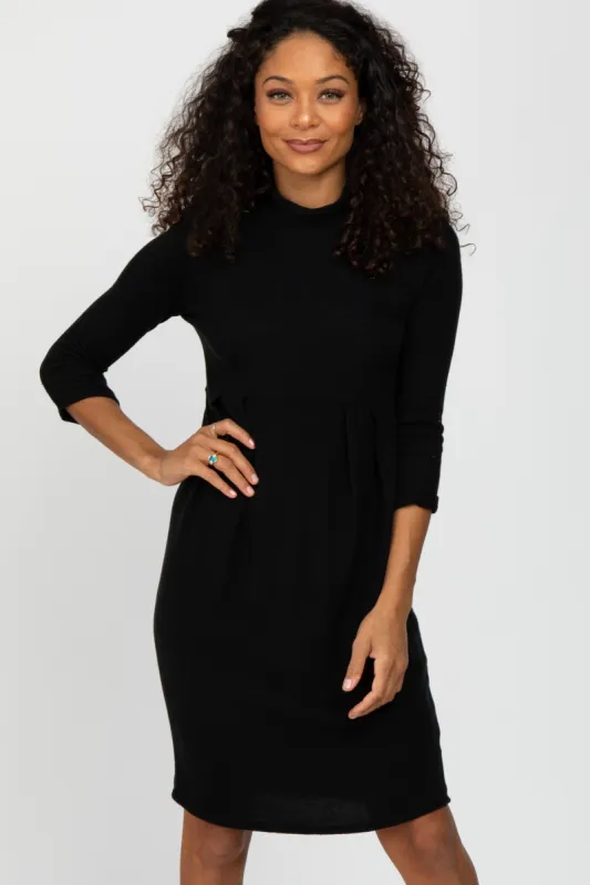 Black Brushed Mock Neck Fitted Dress sold by Pinkblush