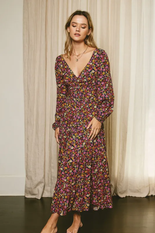 Indigo Ditsy Floral Tie-Back Tiered Dress sold by Pinkblush