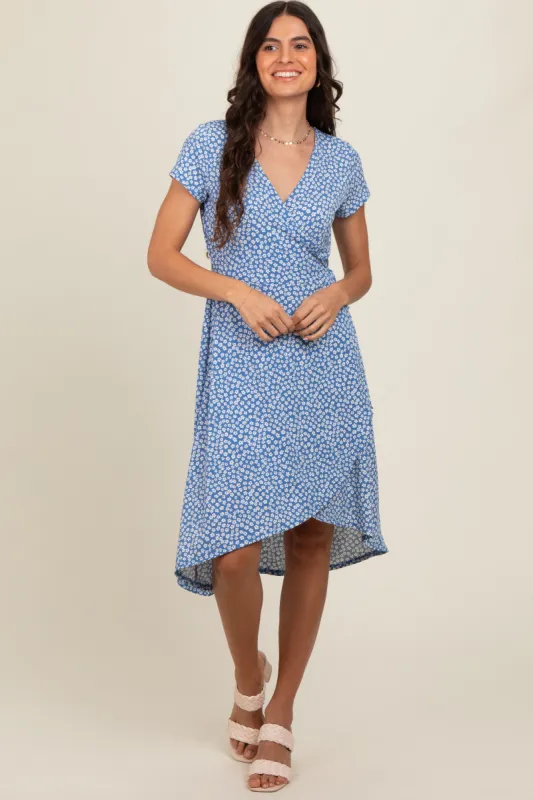 Blue Floral Wrap Midi Dress sold by Pinkblush