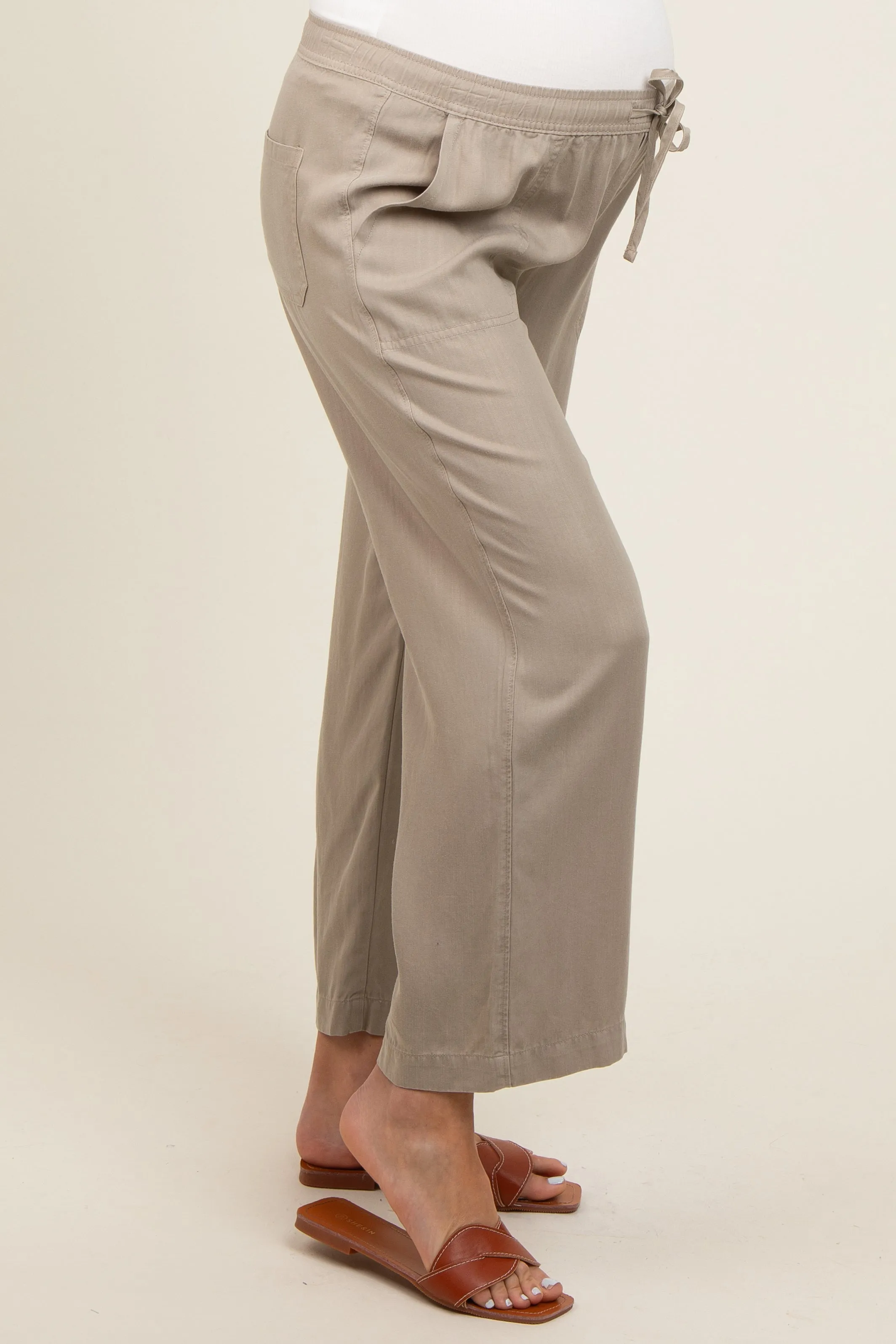 Light Olive Front Tie Cropped Maternity Pants sold by Pinkblush product image thumbnail 4