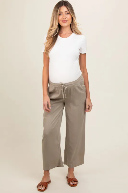 Light Olive Front Tie Cropped Maternity Pants sold by Pinkblush