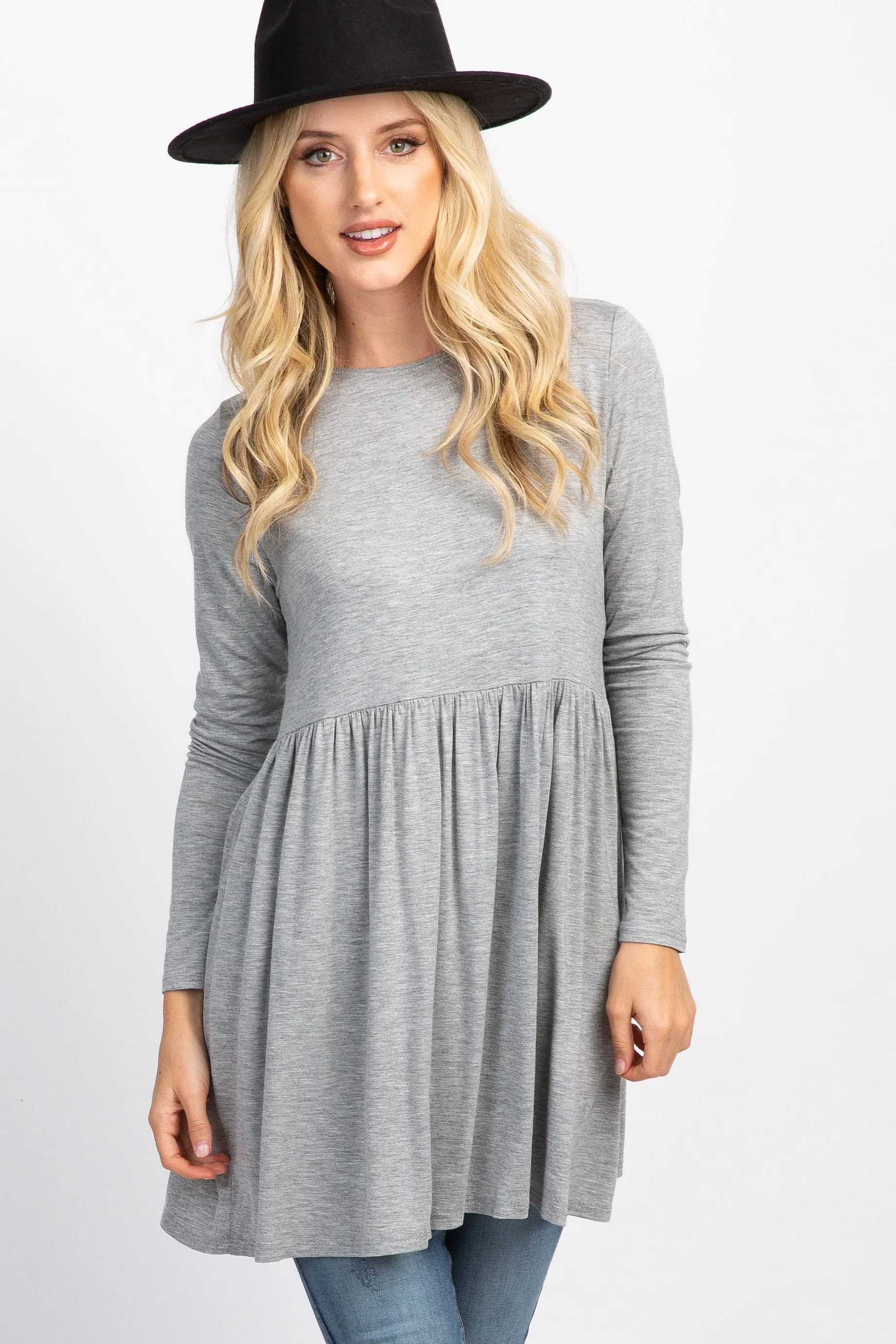Heather Grey Solid Long Sleeve Peplum Top sold by Pinkblush product image thumbnail 2