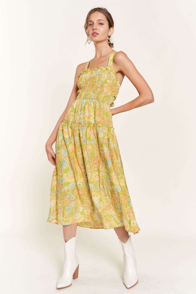 Yellow Multi Midi Dress sold by Pinkblush
