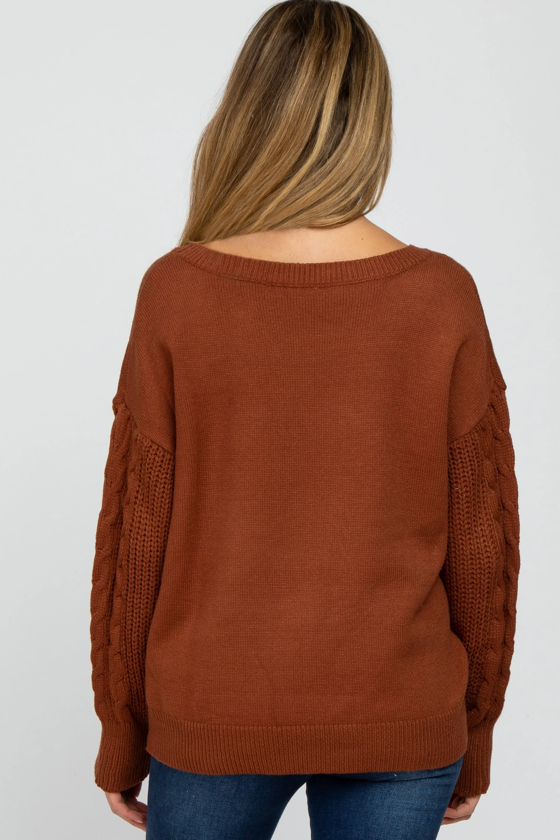Camel Knit Braided Sleeve Maternity Sweater sold by Pinkblush product image thumbnail 3