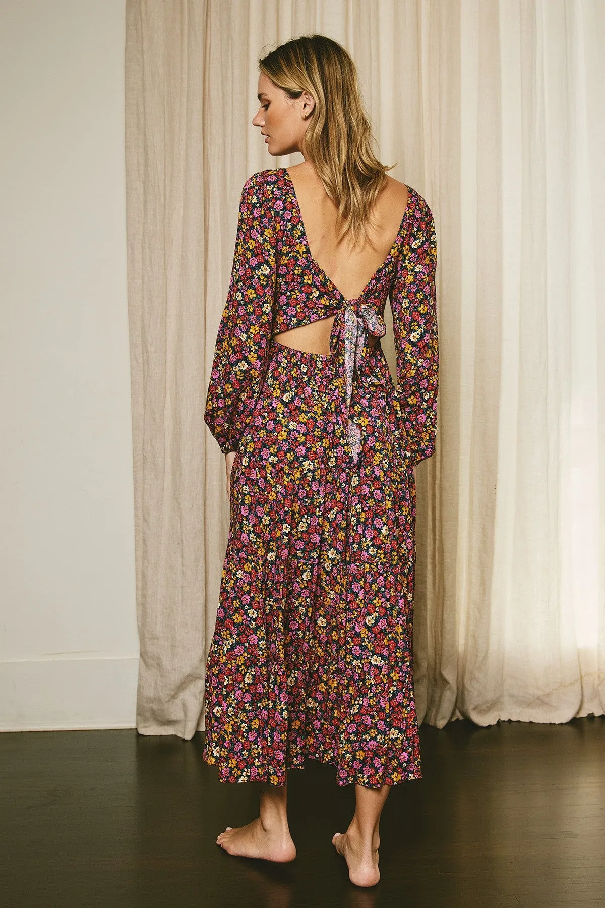 Indigo Ditsy Floral Tie-Back Tiered Dress sold by Pinkblush product image thumbnail 5