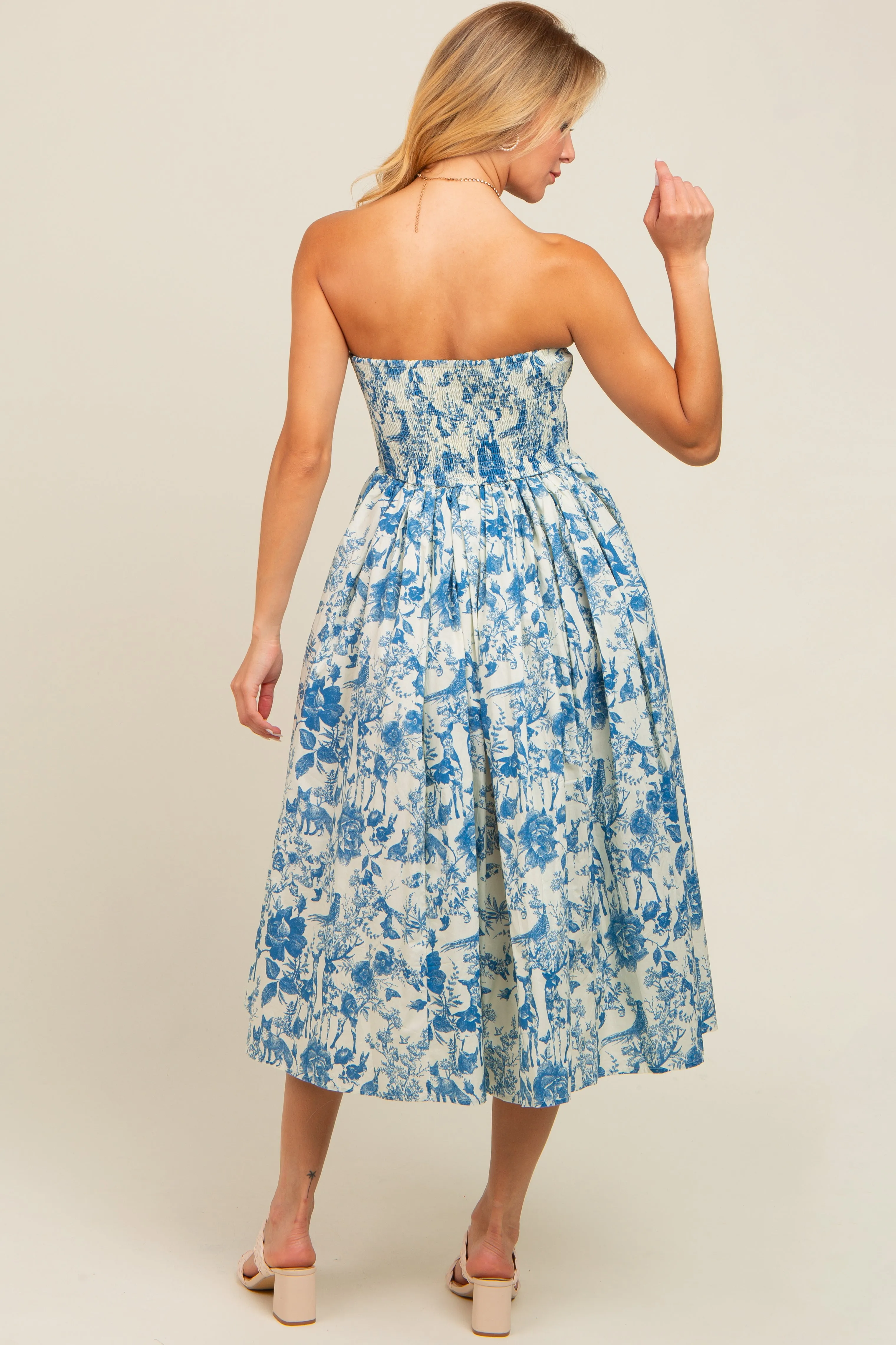 Blue Floral Strapless Midi Dress sold by Pinkblush product image thumbnail 3