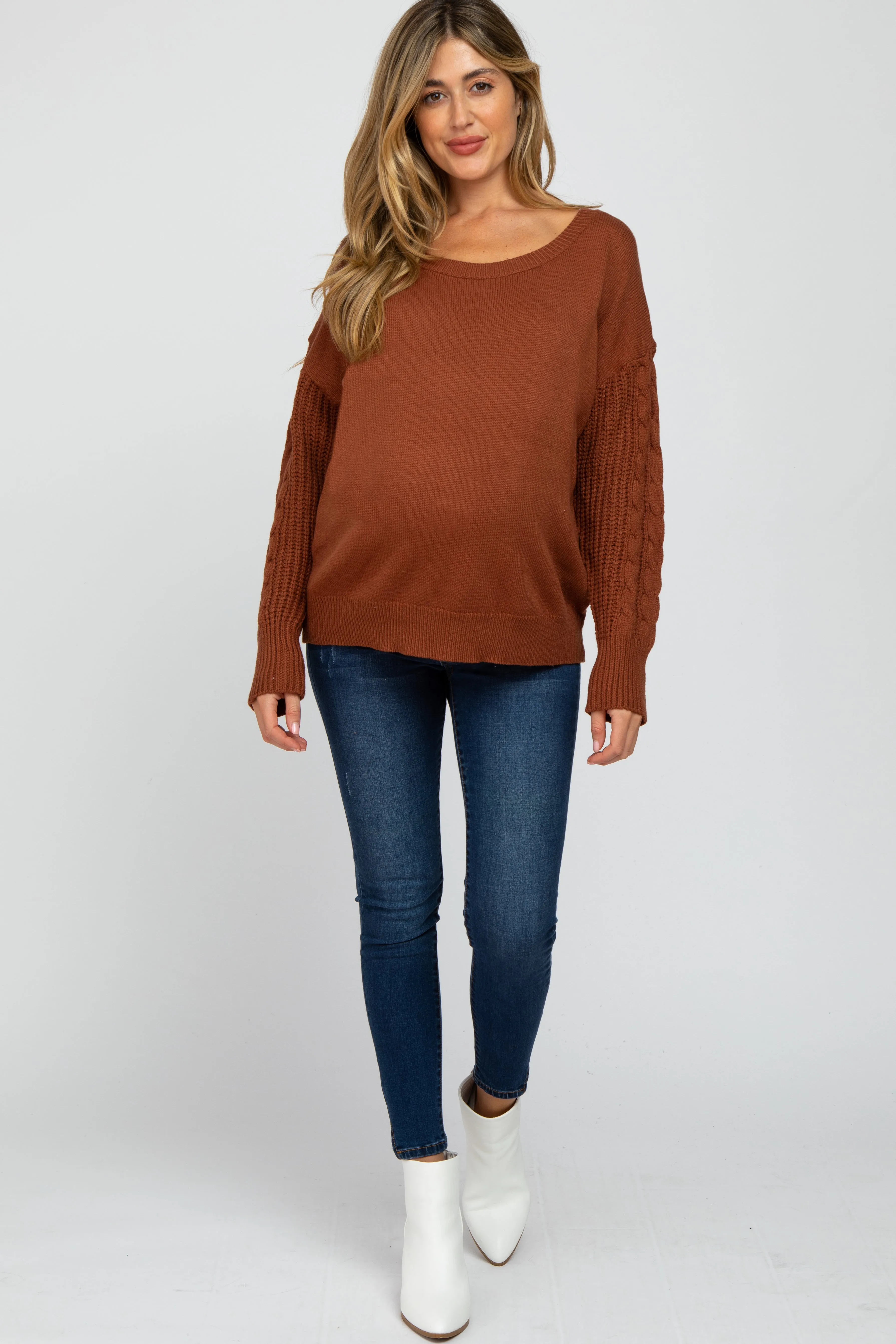Camel Knit Braided Sleeve Maternity Sweater sold by Pinkblush product image thumbnail 4