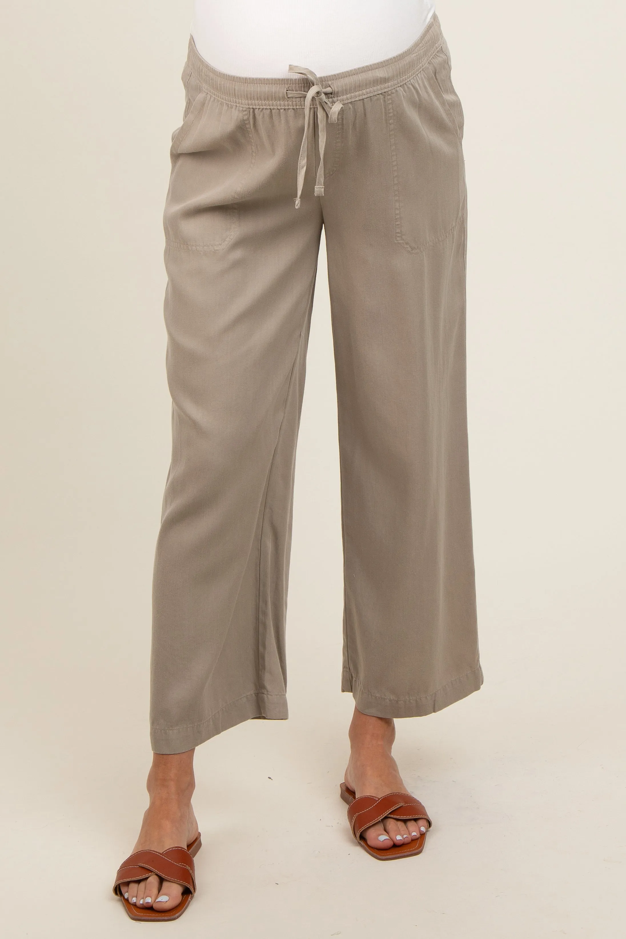 Light Olive Front Tie Cropped Maternity Pants sold by Pinkblush product image thumbnail 3