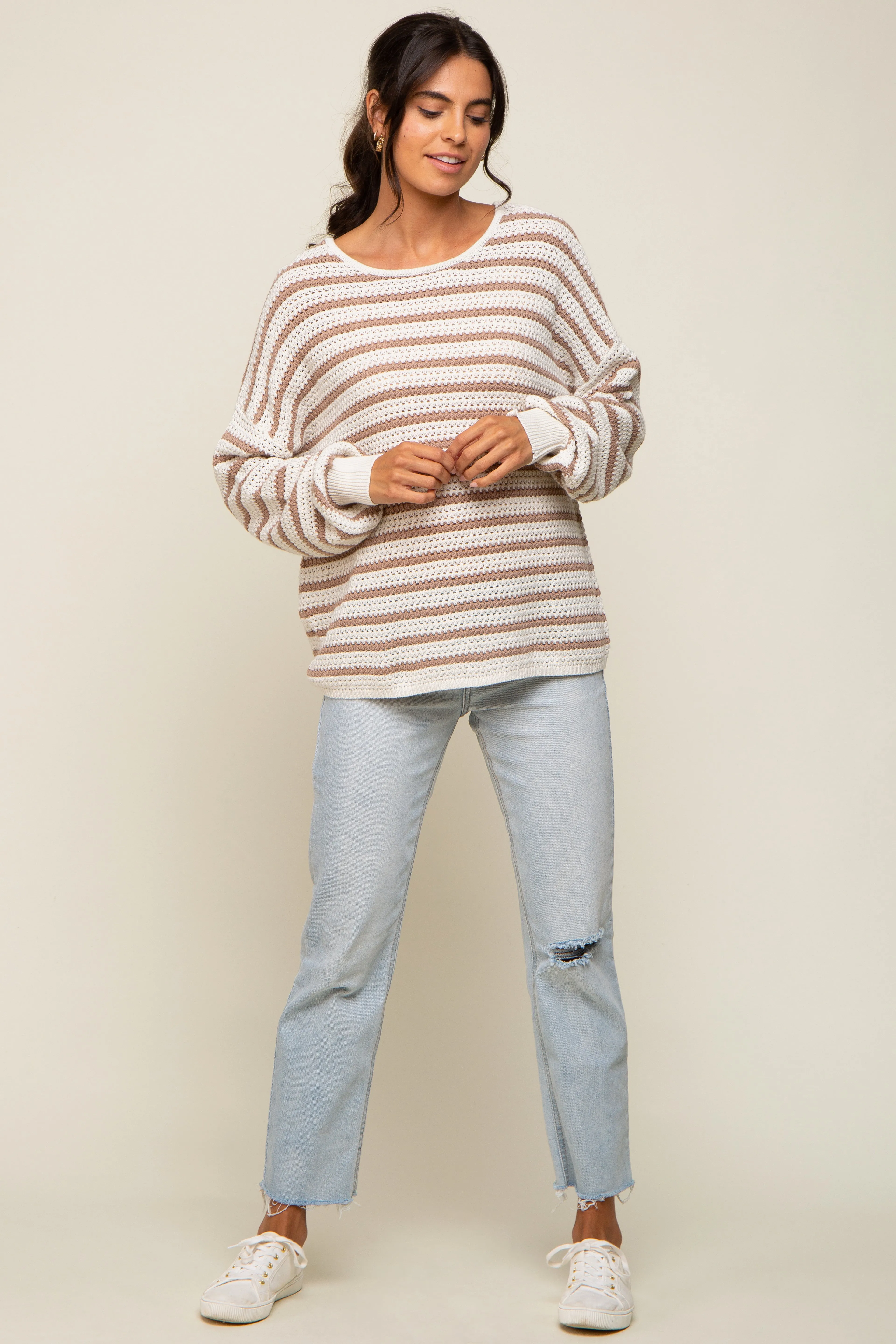 Taupe Striped Sweater sold by Pinkblush product image thumbnail 4