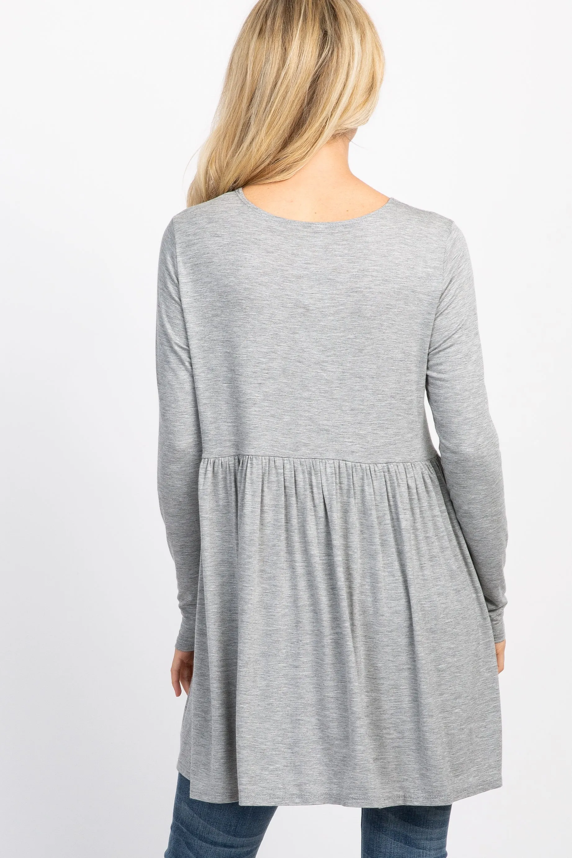 Heather Grey Solid Long Sleeve Peplum Top sold by Pinkblush product image thumbnail 4