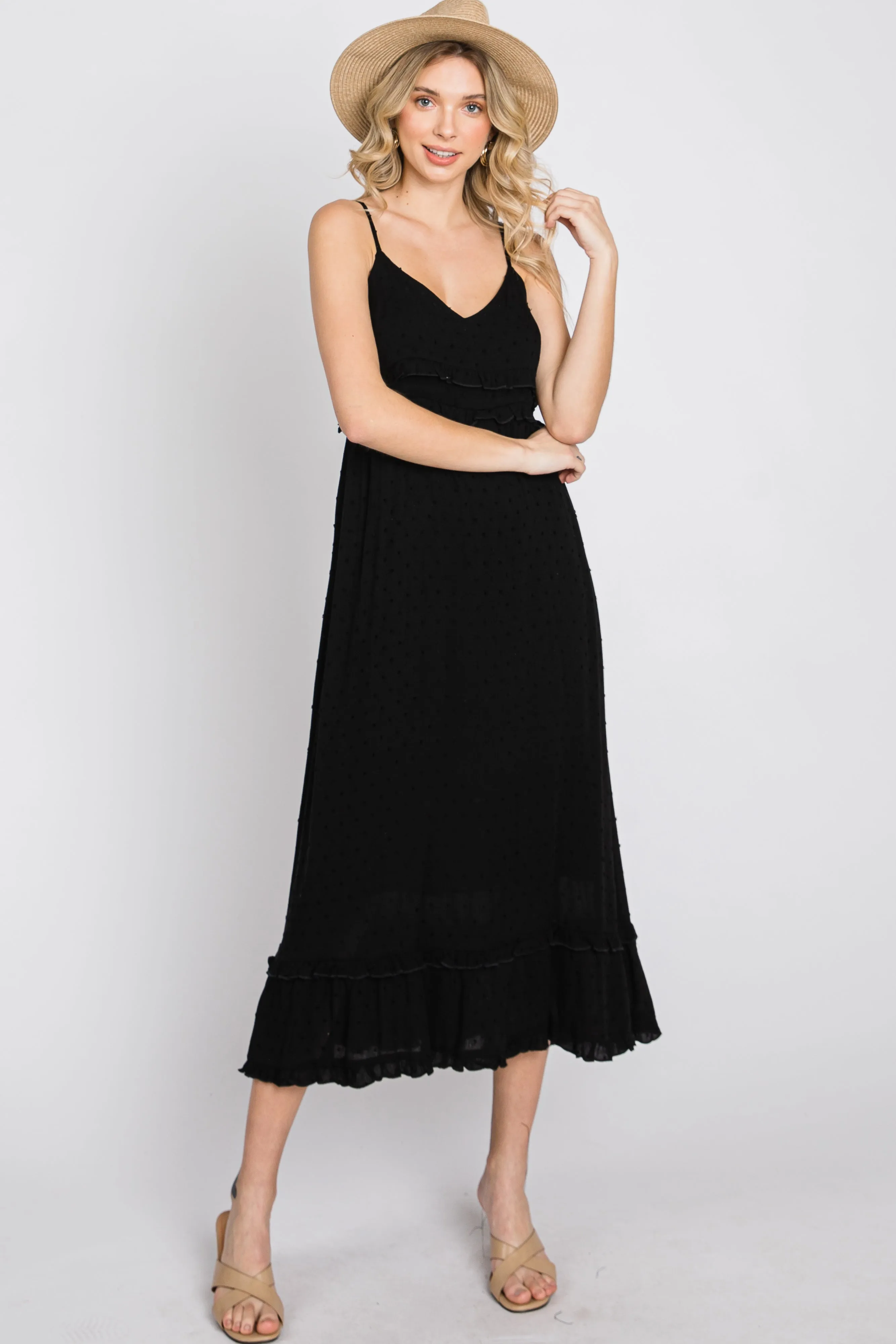 Black Swiss Dot Ruffle Accent Maternity Maxi Dress sold by Pinkblush product image thumbnail 4