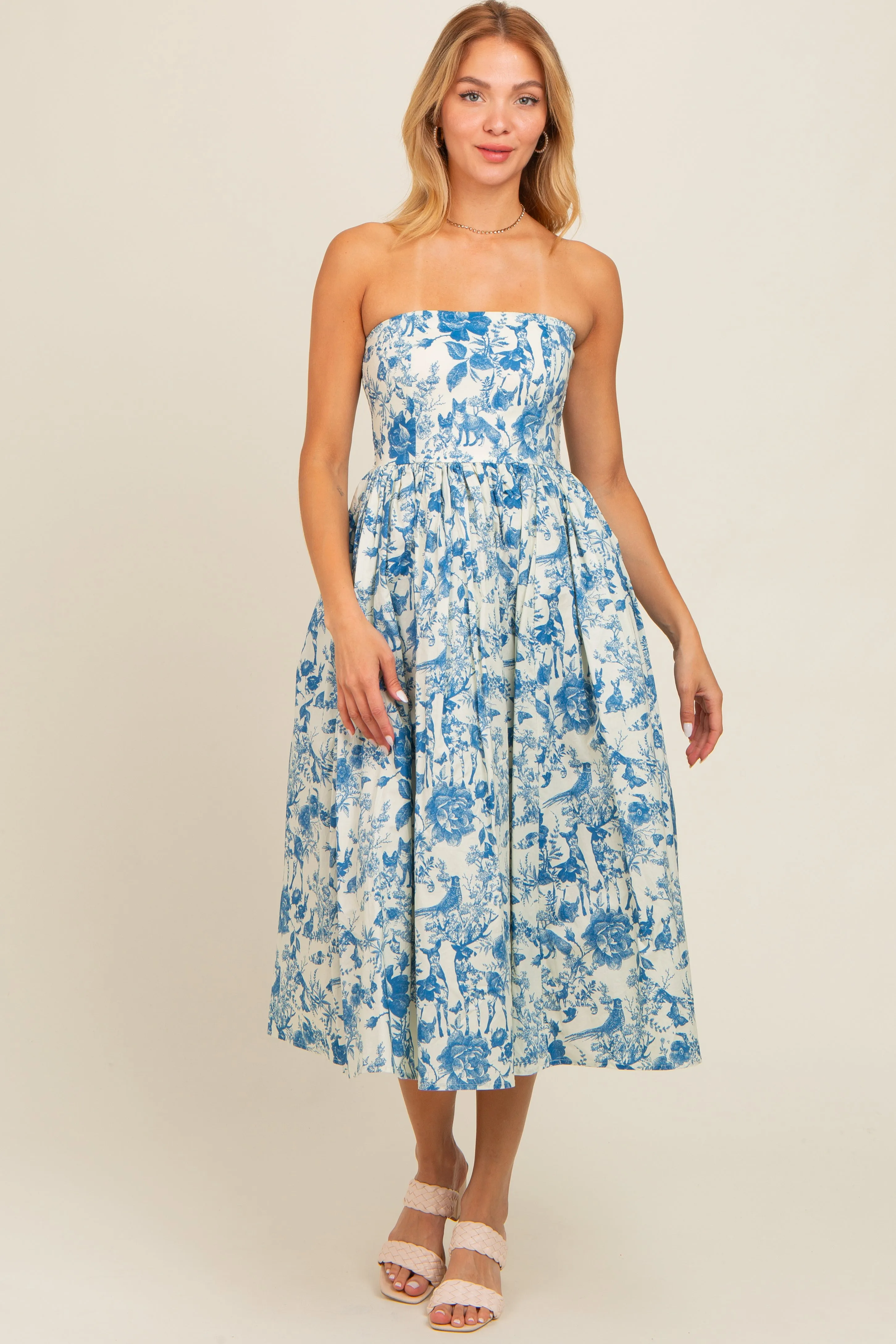 Blue Floral Strapless Midi Dress sold by Pinkblush product image thumbnail 2