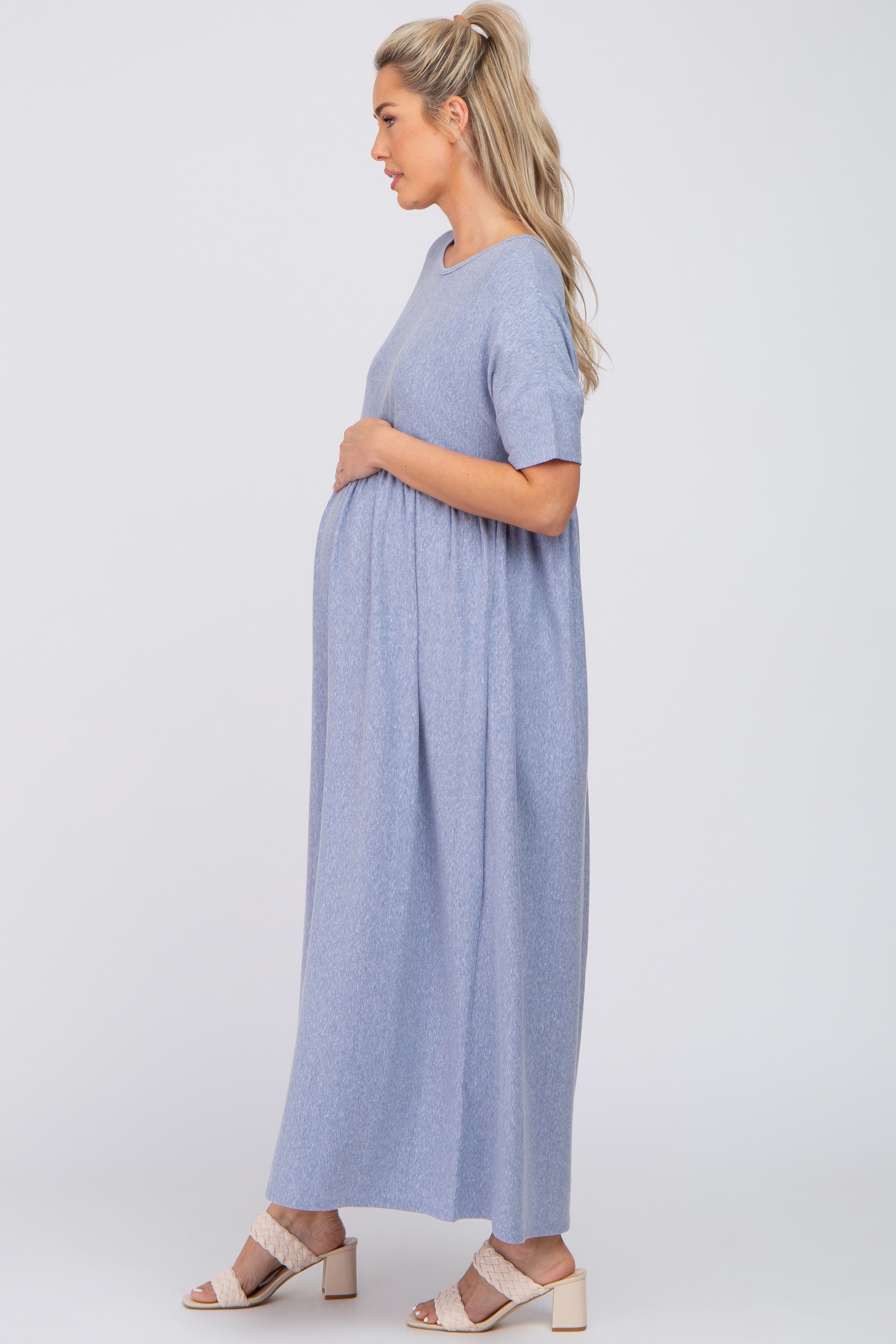 Blue Heather Oversized Maternity Midi Dress sold by Pinkblush product image thumbnail 2