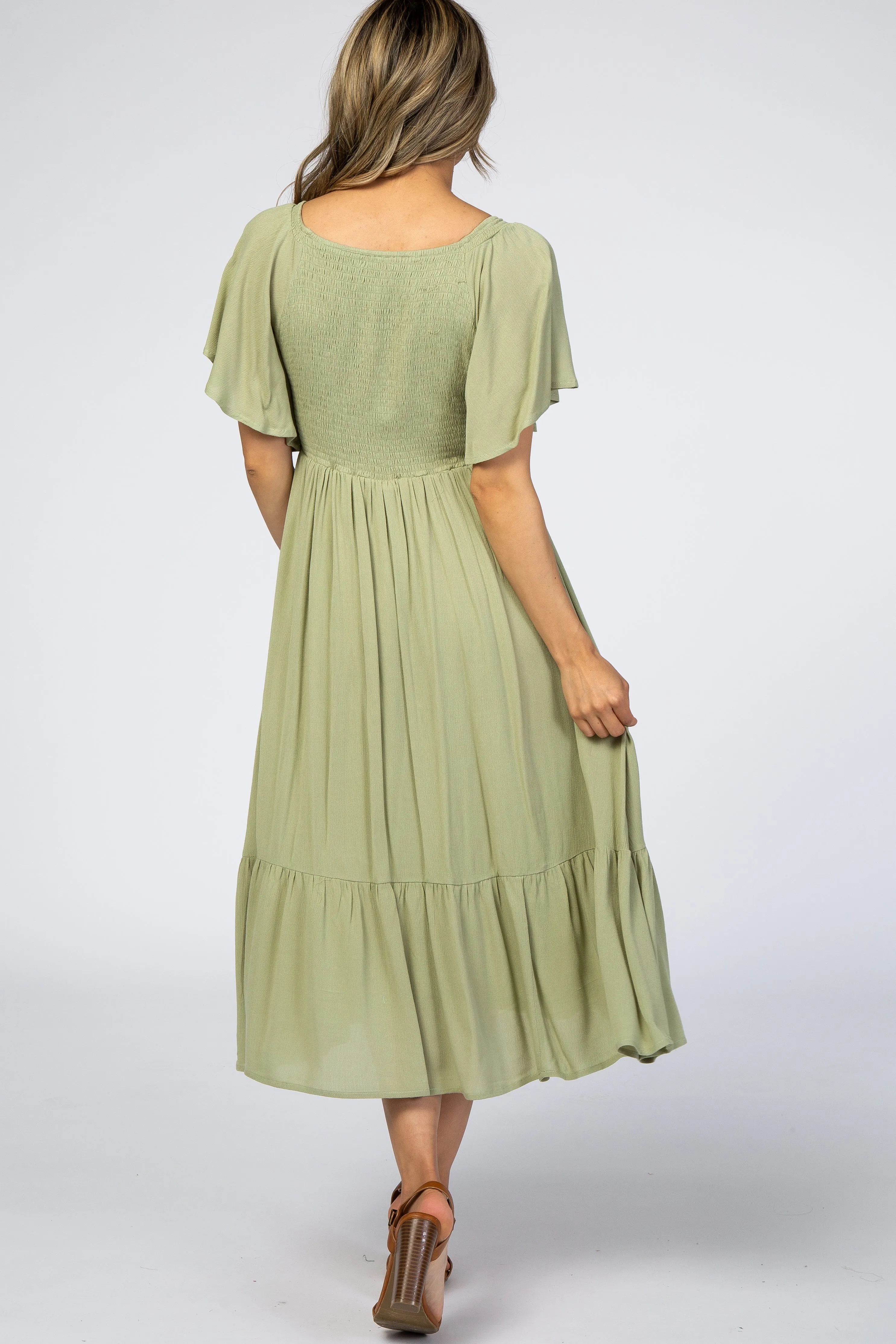 Light Olive Smocked Ruffle Dress sold by Pinkblush product image thumbnail 3
